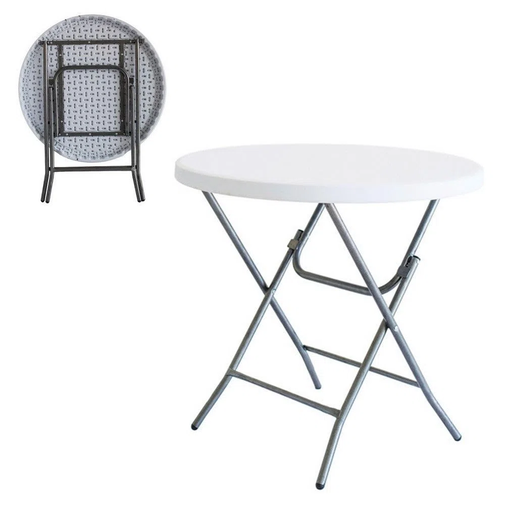 LOLAhome Mesa Plegable, de Acero Anticorrosión y HDPE (De Ø 80x74 cm) | Resistente, fácil Transporte, fácil Montaje | Ideal Acampadas, Picnic, Catering, Jardín, Terraza