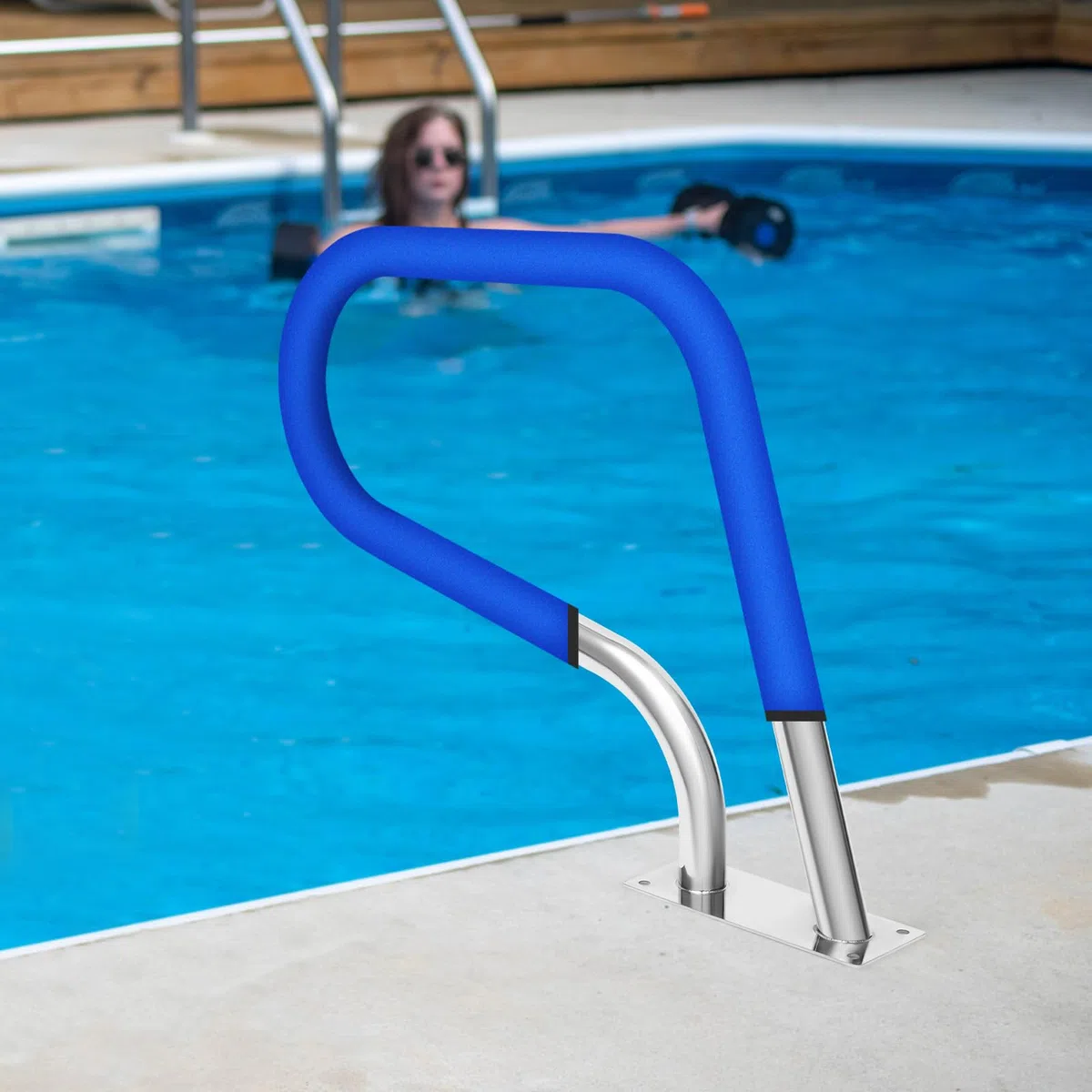 Barra de apoyo de piscina de acero inoxidable, pasamanos de piscina, diseño curvo, para piscinas, spas, parques acuáticos, etc. Carga máxima: 130 kg, plata