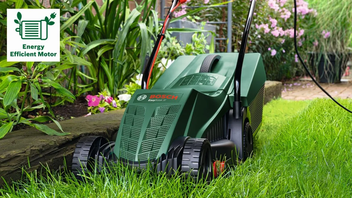 Bosch cortacésped con cable EasyRotak 32-235 (1200 W de potencia del motor, ancho de corte: 32 cm, cesta colectora de 31 litros, adecuado para jardines pequeños)