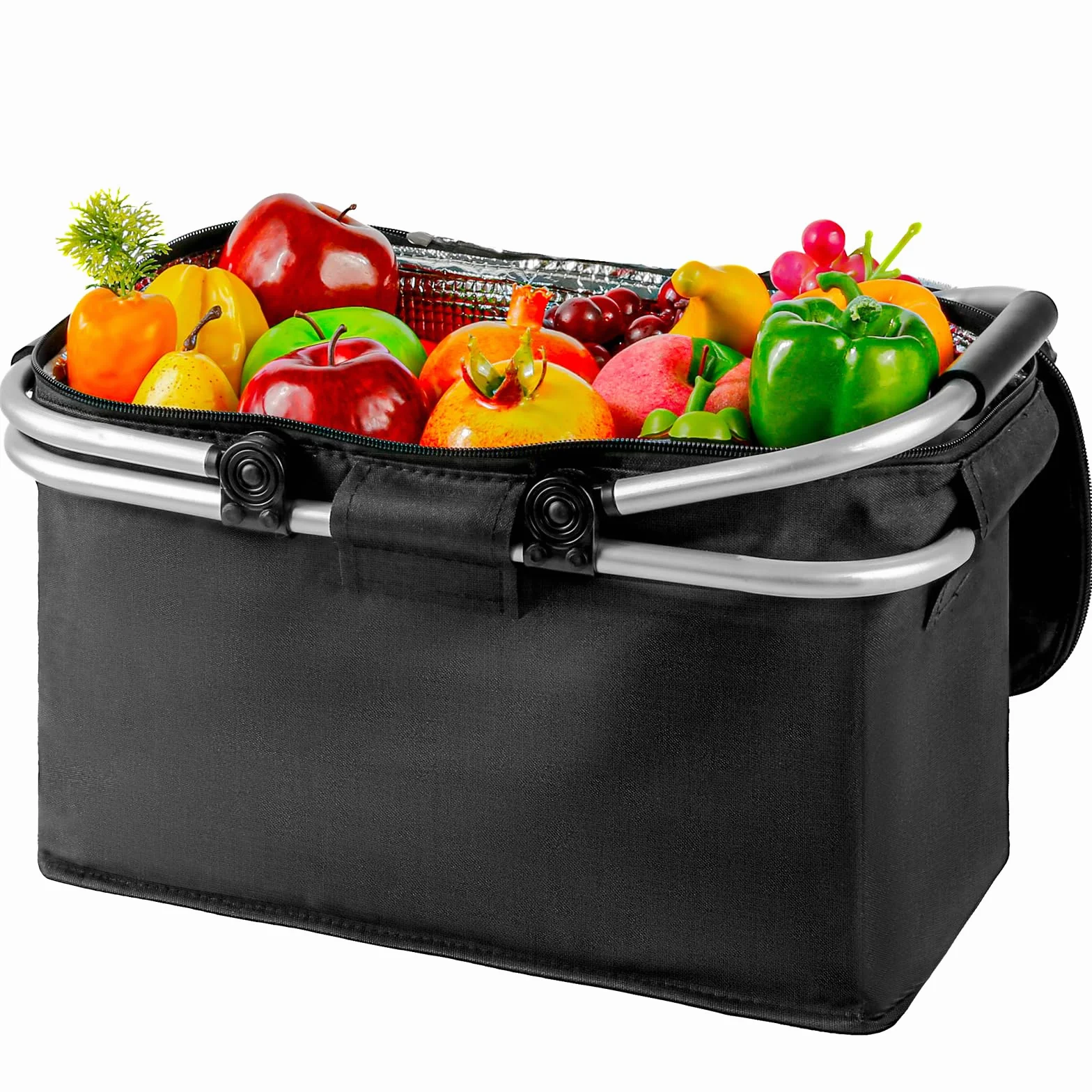 Cesta de Picnic, Comius Sharp Cesta de la Compra Plegable de 18,5 L, Cesta de Picnic Plegable con Aislamiento, Mango de Aluminio Portátil Deslizante, Cesta de la Compra para Trabajo/Viajes/Compras