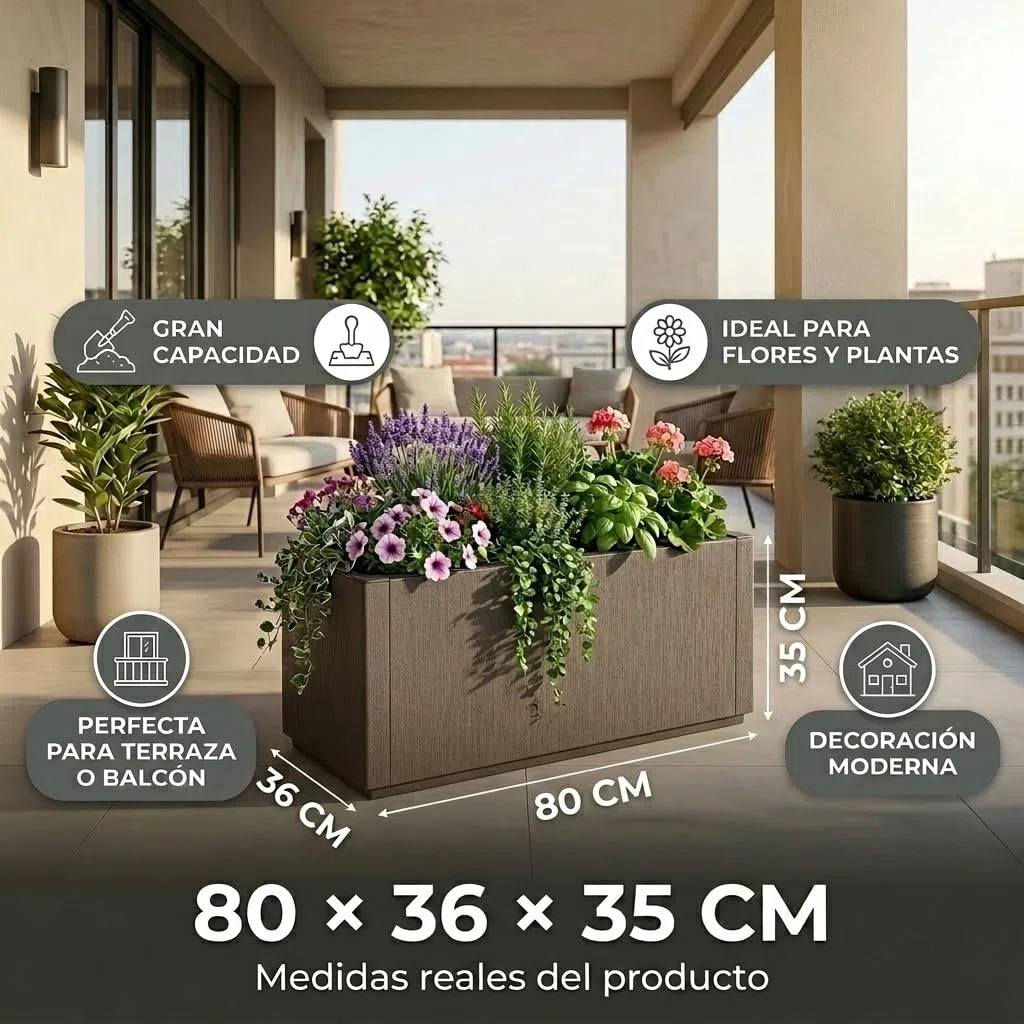 Pincho Jardinera Decorativa Grande para Interior y Exterior - Macetero Efecto Piedra de 80x36x35 cm, Ideal para Plantas Naturales y Orquídeas, Macetas Decorativas Modernas (1, 80X36X35cm CASTAÑO)