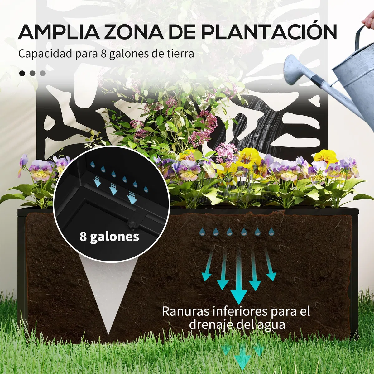 Outsunny Jardinera Exterior Grande de Metal Jardinera con Pantalla de Privacidad de Hojas Sólidas Decorativas Jardinera de Pared o Independiente para Patio Terraza 61x23x113 cm Negro