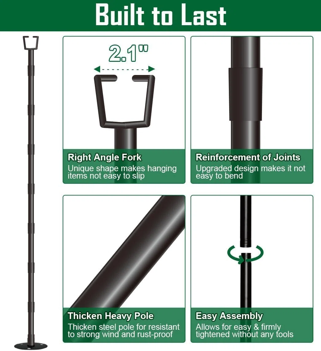 HoldOneLight String Light Pole para cubierta de 10 ft/3 m Outdoor String Light Poles - Altura ajustable, metal inoxidable, resistente para patio, patio trasero, jardín y fiesta (1 paquete)