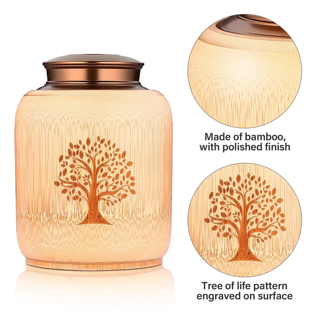 Urnas de Recuerdo Medianas para Cenizas humanas Hechas de bambú, urnas de cremación conmemorativas para Cenizas humanas, Adultos, Mujeres y Hombres, urnas Decorativas con patrón de árbol de la Vida,