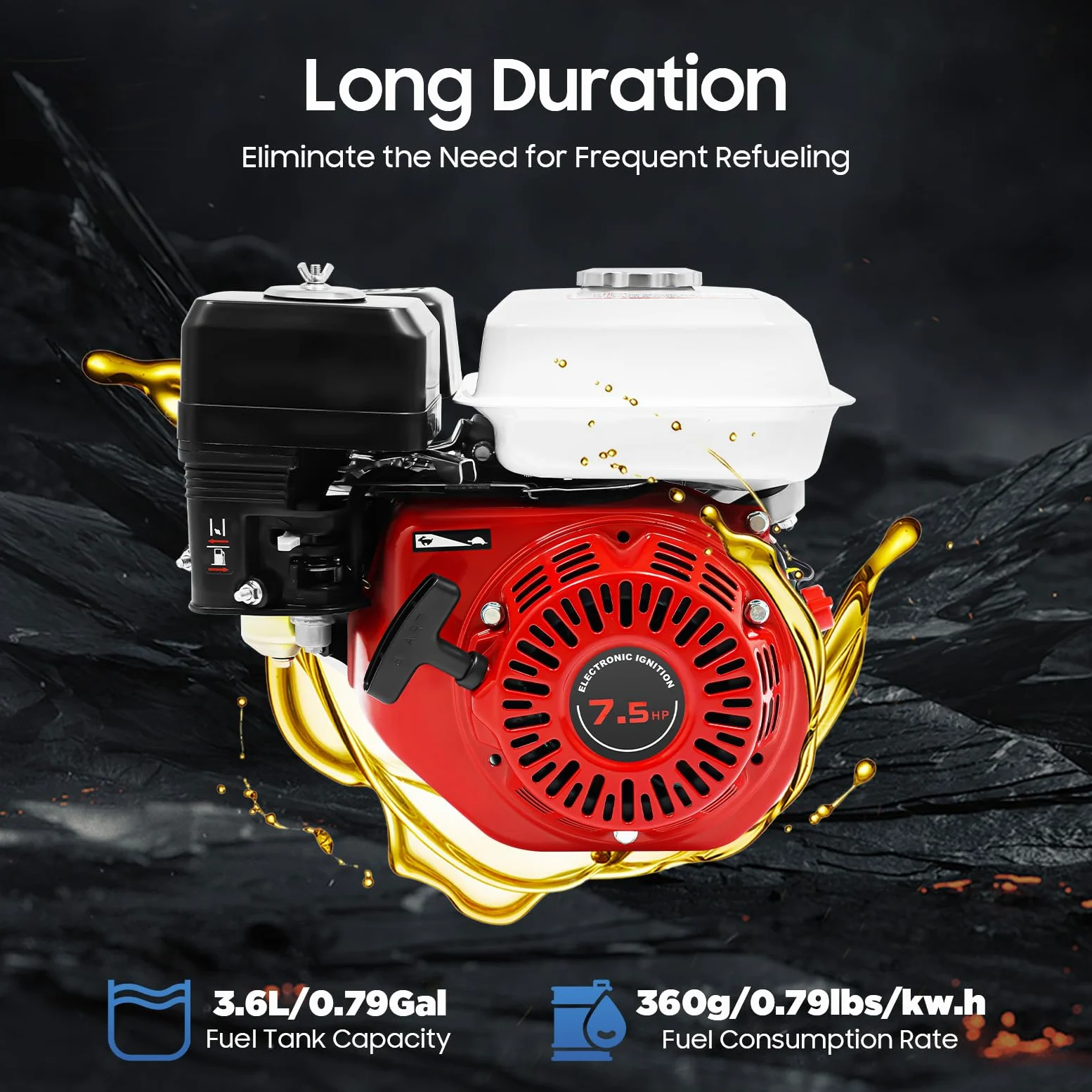 Motor de gasolina de 4 tiempos, 7,5 CV, 3000 W, motor de karts, motor motriz con eje de 20 mm Ø 3600 rpm, motor de gasolina Go Kart, motor industrial, 1 cilindro, refrigerado por aire