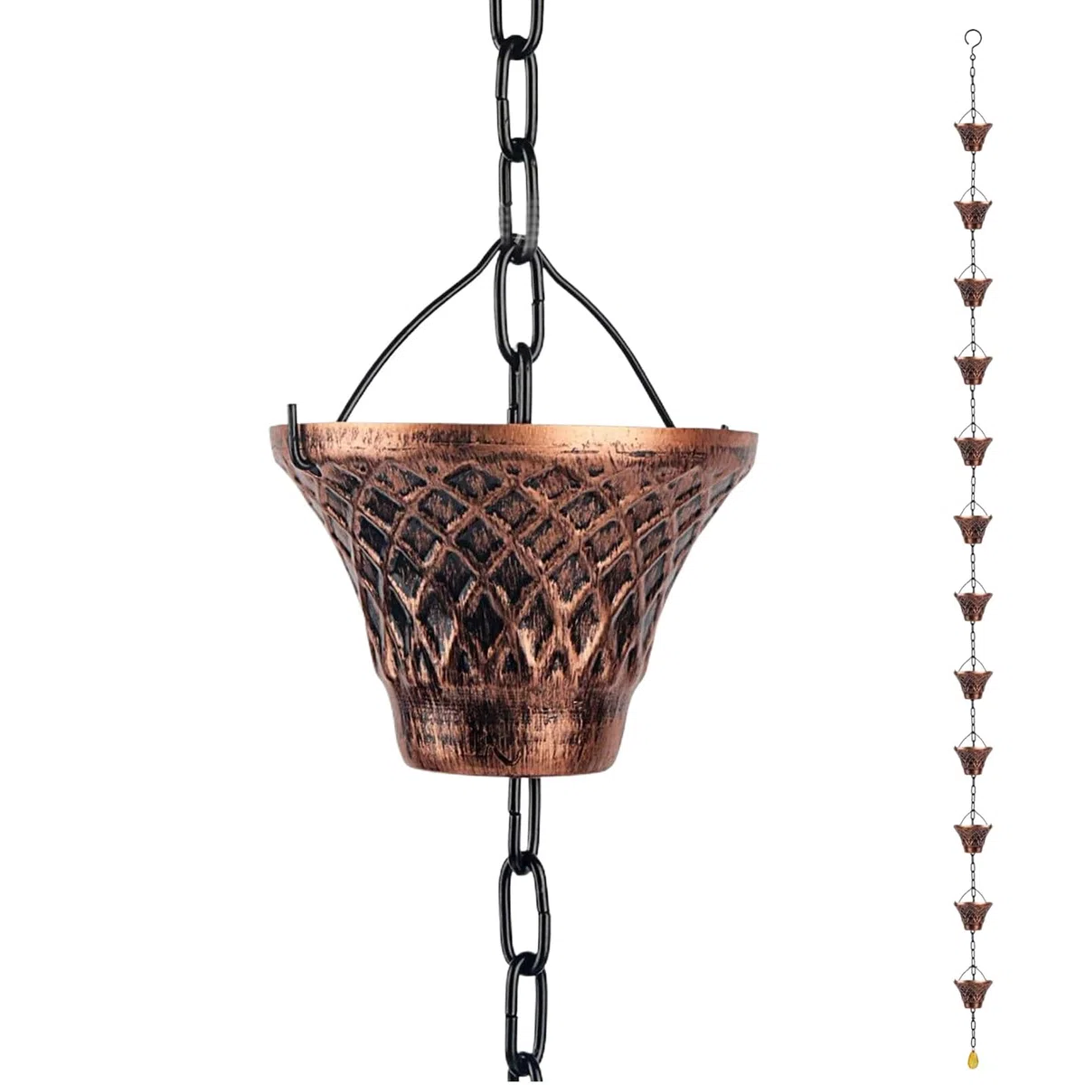 Genérico Cadena De Lluvia,Tubo De Desagüe Decorativo De Cobre 2.7 Metros | 12 Tazas Cadenas para Canalones - para Techo De Casa Exterior Cenador Pérgola Árbol