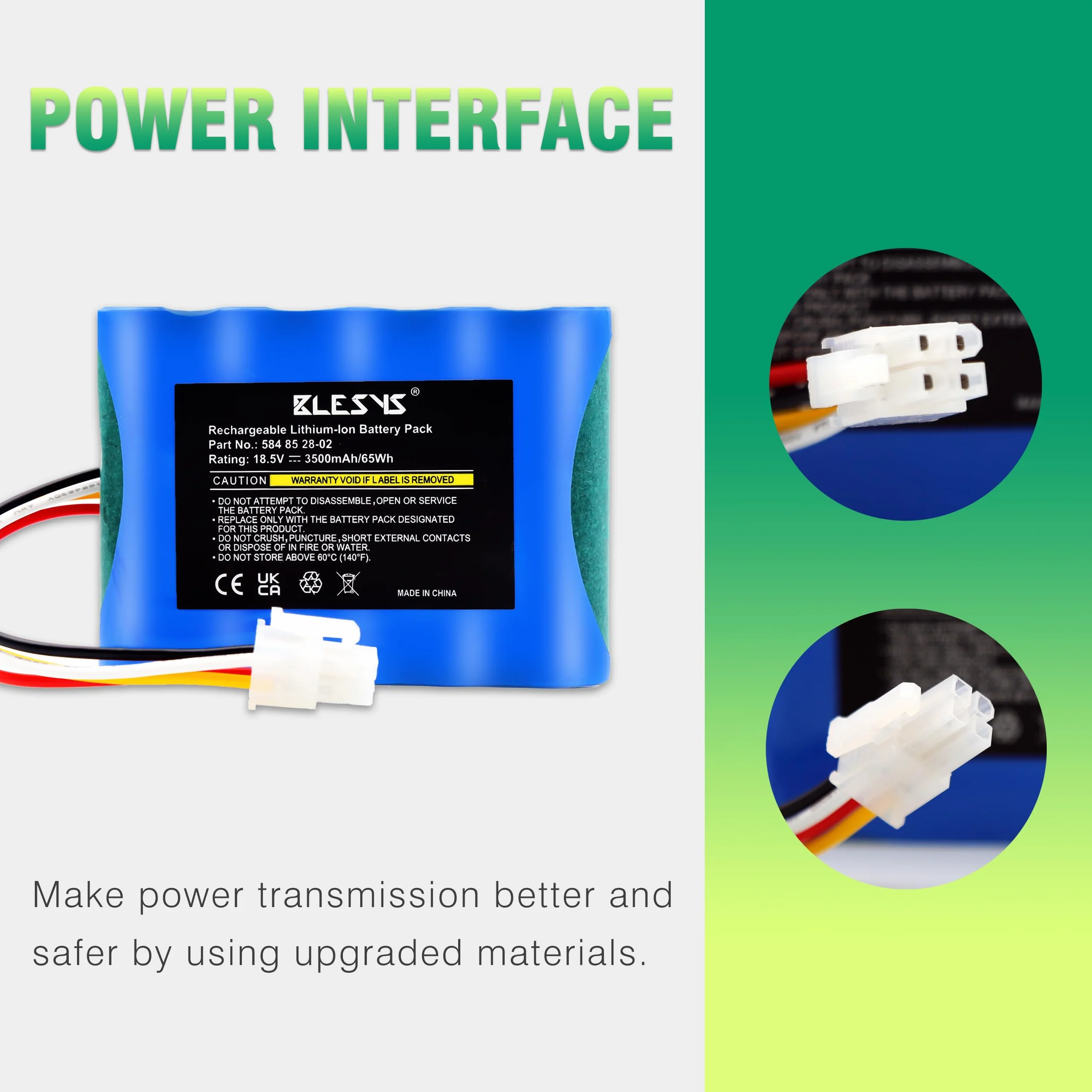 BLESYS 18,5 V 3500 mAh Batería para Husqvarna Automower 310 315 315X Batería de Repuesto para Robot Cortacésped 584 82 28-01, 584 82 28-02, 584 85 28-01, 584 85 28-02, 589 58 62-01, 592 96 83-01