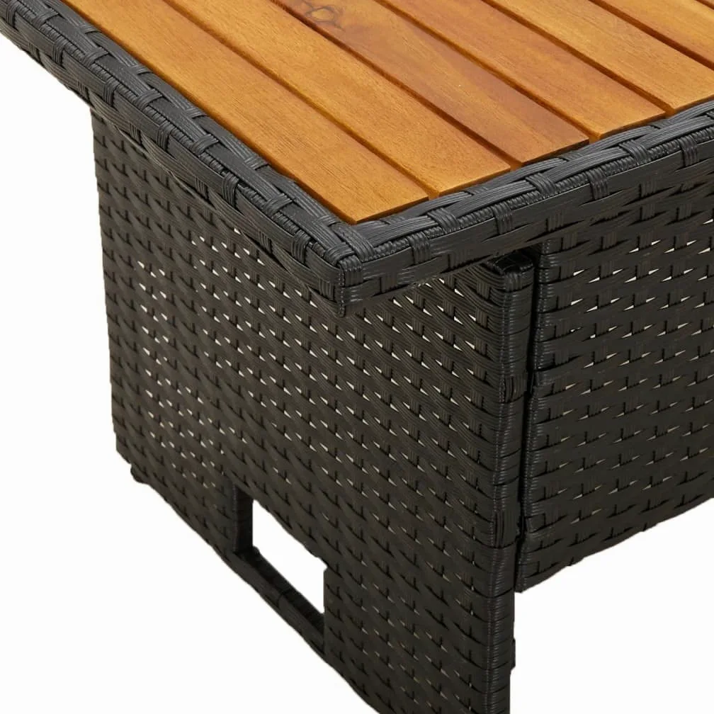 vidaXL Mesa jardín Negra 100x50x43/63 cm Madera Maciza Acacia y ratán, Mesa de Exterior, Muebles de jardín, Muebles de Patio, Mesa de Patio