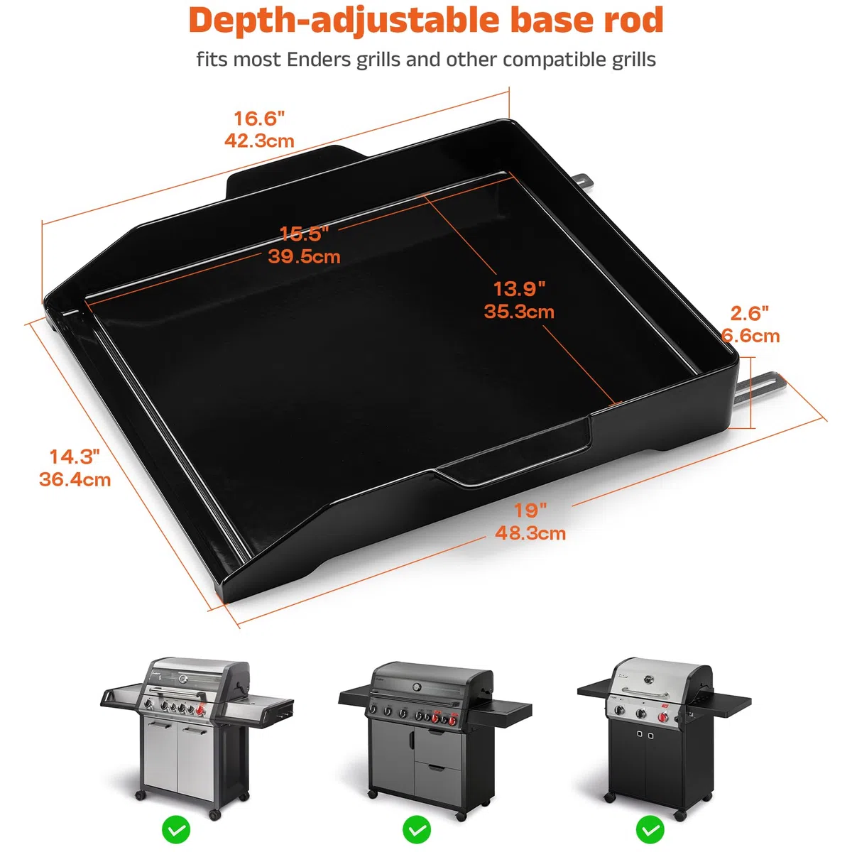 onlyfire Plancha de Hierro Fundido para Barbacoa, Plancha Universal con Soporte Ajustable para la Mayoría de Las Barbacoa de Gas, Esmaltada, Placa con Asas para Barbacoa Weber, Enders