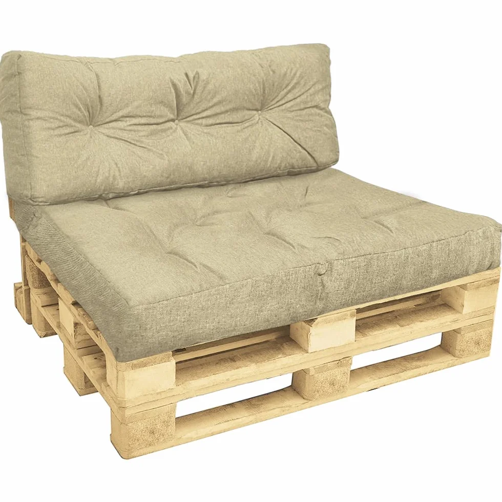 VOUNOT® Cojines para Palets 2-Piezas Set, Impermeable para Interior y Exterior, Cojín de Asiento 120x80 cm, Respaldo 120x40 cm, Beige