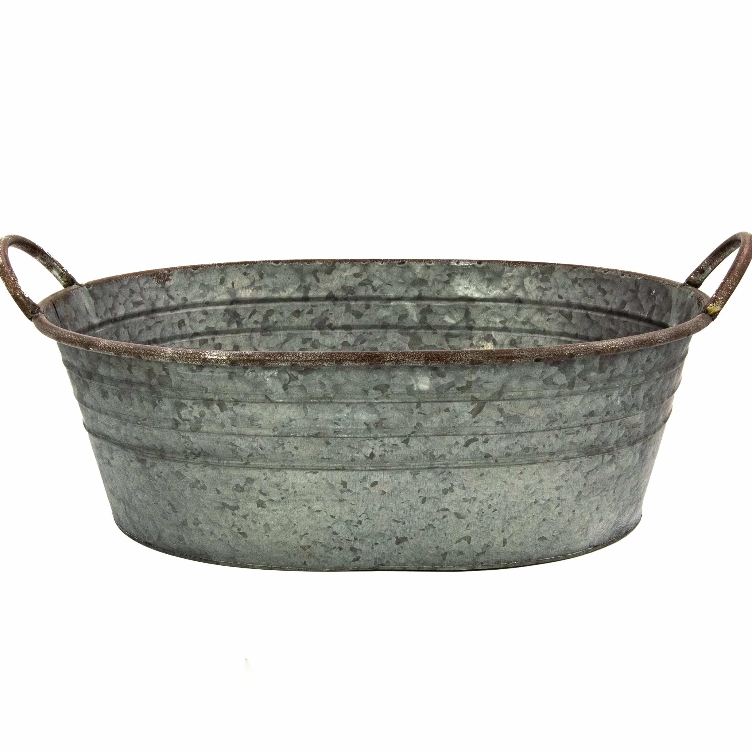 Bañera galvanizada – Maceta para plantar – Decoración de jardín para exteriores – Pequeño estanque decorativo para el balcón (48 cm)