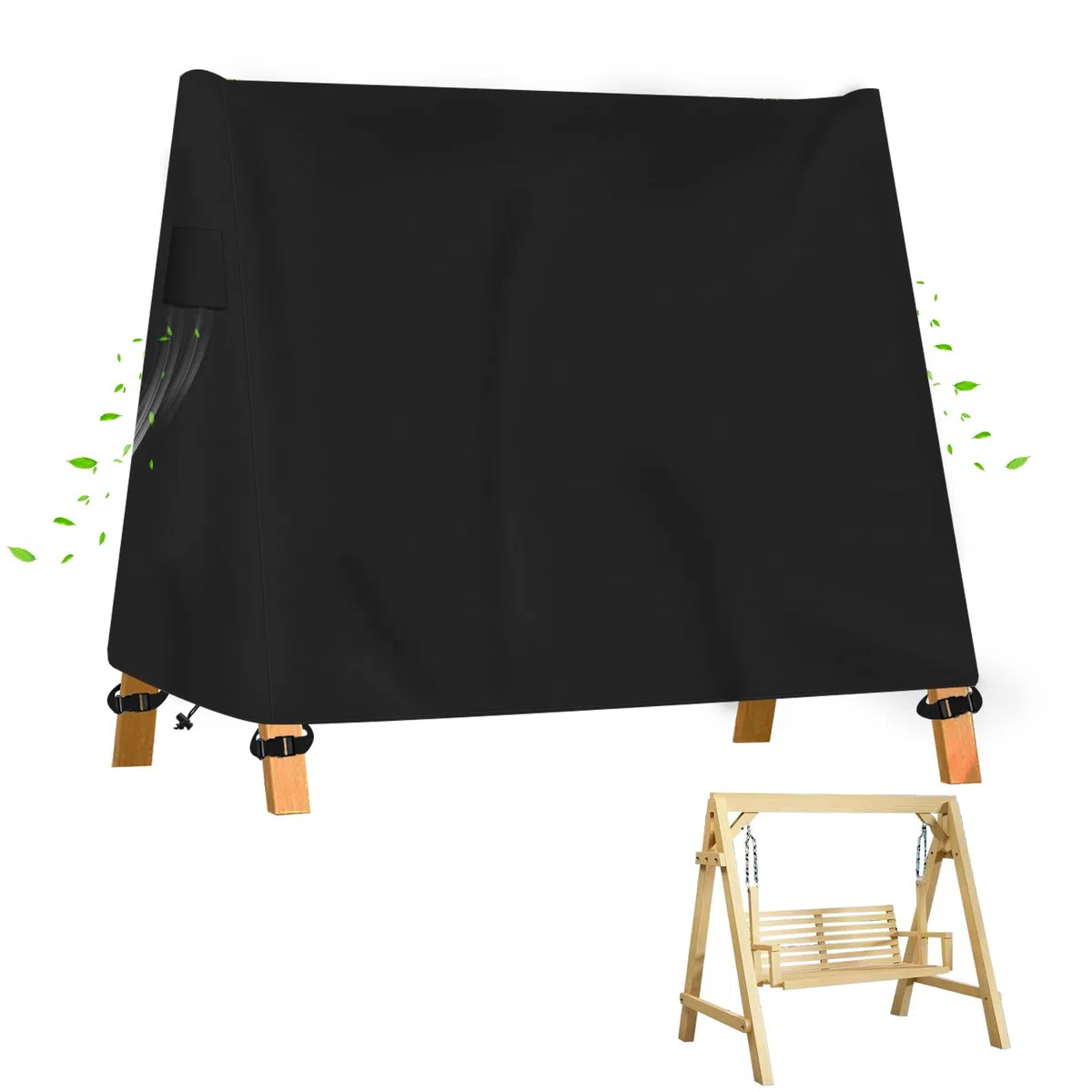 Cubierta de Columpio en Forma de A, Funda para Columpio de Porche Oxford 600D, Impermeable, Resistente al Viento y a los Rayos UV, con asa Fluorescente, Negro (215 * 143 * 174CM)