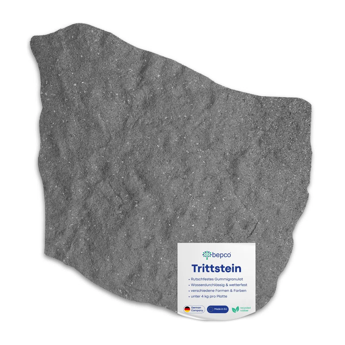 bepco Piedras de paso Placas de jardín Placas de parterre Placas de camino Juego de 4, Goma (Juego de 4 piedras de paso de piedra natural de goma reciclada, 53 x 45 x 1,8 cm, gris)