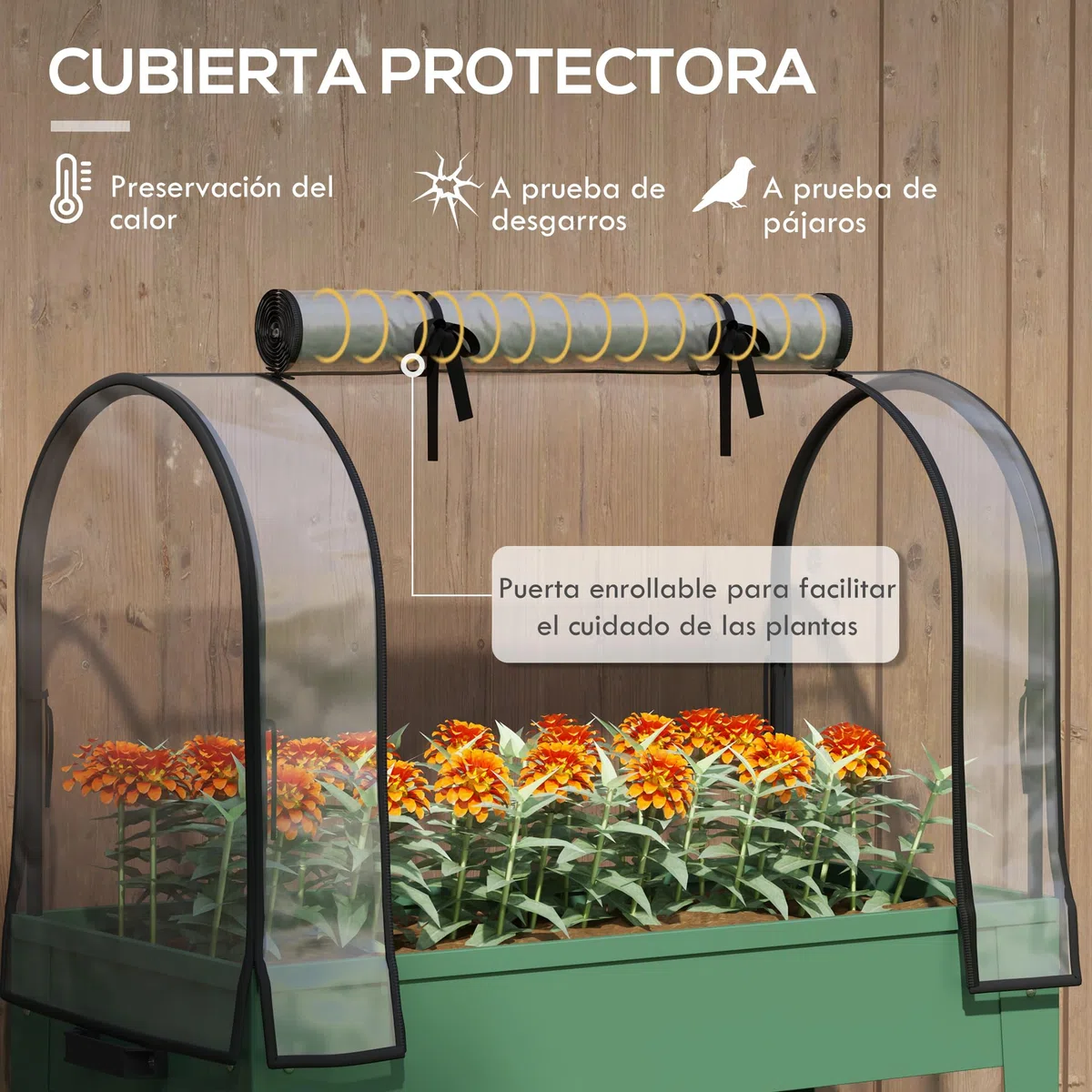 Outsunny Huerto Urbano Elevado con Ruedas, Mesa de Cultivo con Cubierta PVC de Invernadero y Estante Inferior para Cultivo, Plantas, Flores y Verduras, 80x40x120 cm, Verde