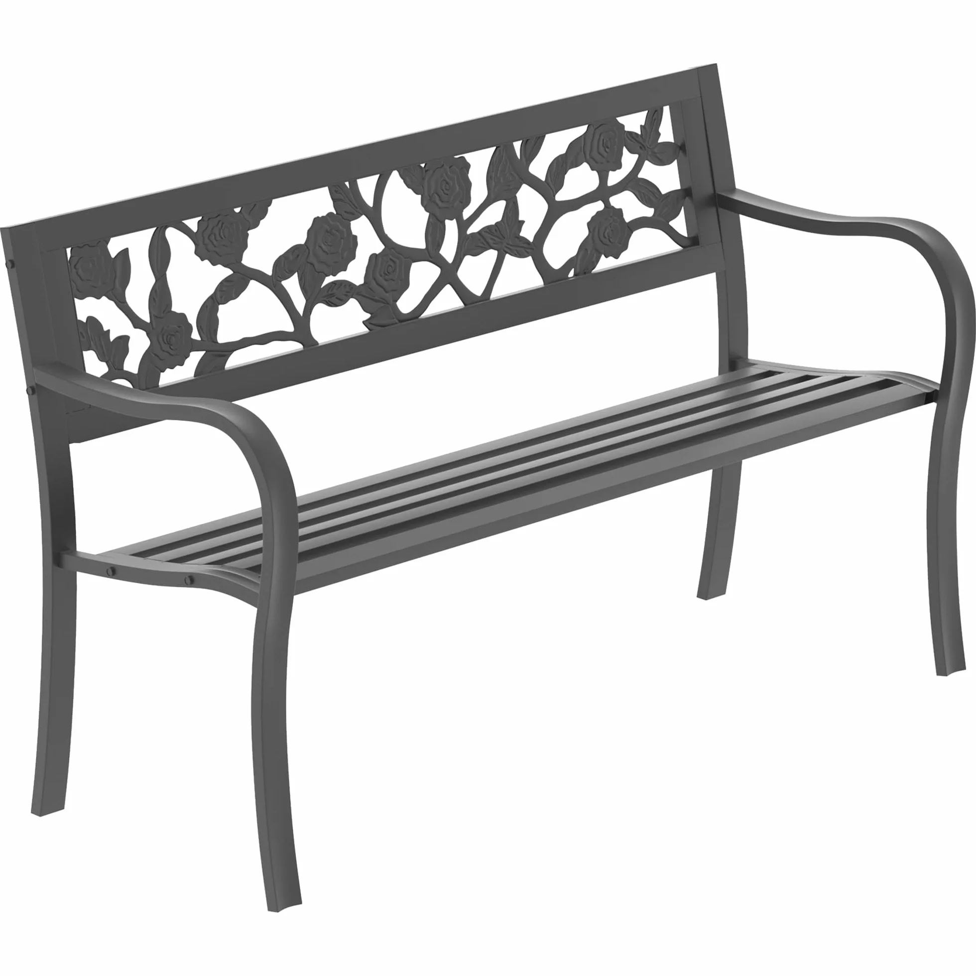 Garden Vida Banco de jardín de Acero, diseño de Rosa, 3 plazas, para Exteriores, Asiento de Parque, Patio, Color Negro