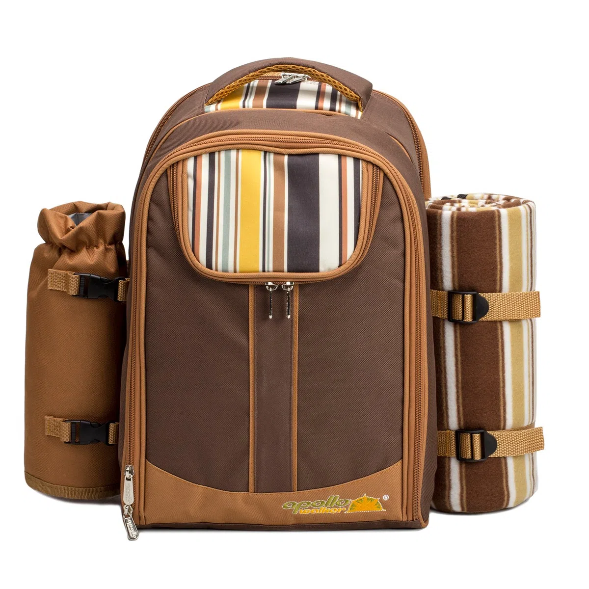 APOLLO WALKER Mochila Picnic, Juego de Picnic Set 4 Personas (Vajilla y Manta), Nevera Playa Mochila, Bolsas Mochilas Termicas para Acampar, Playa y Senderismo（Café - Dos Personas）