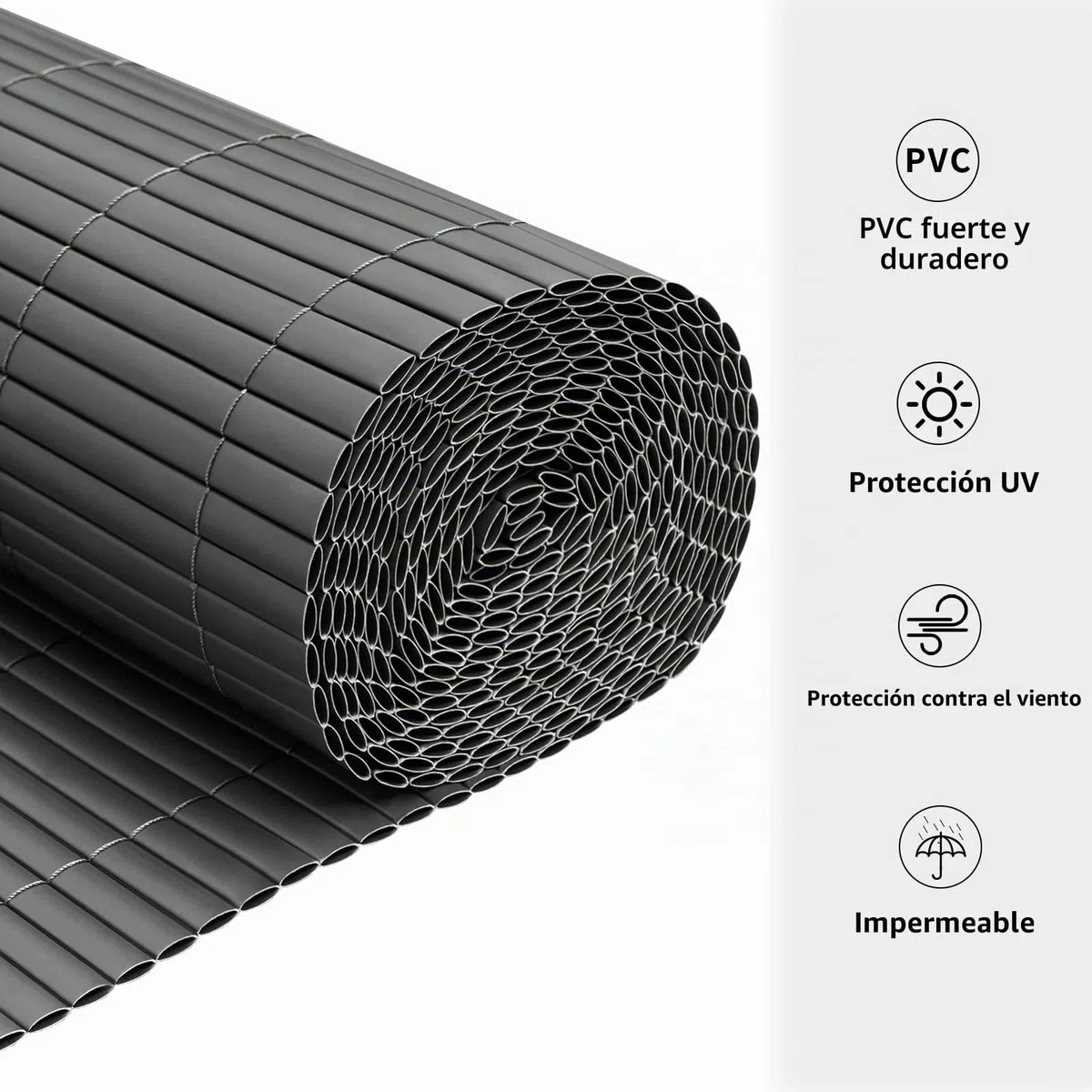WOLTU Cañizo PVC pantallas protectoras 500x120 cm, resistente a los rayos UV protección contra el viento, valla privacidad para Jardín, Balcón o Terraza, Gris