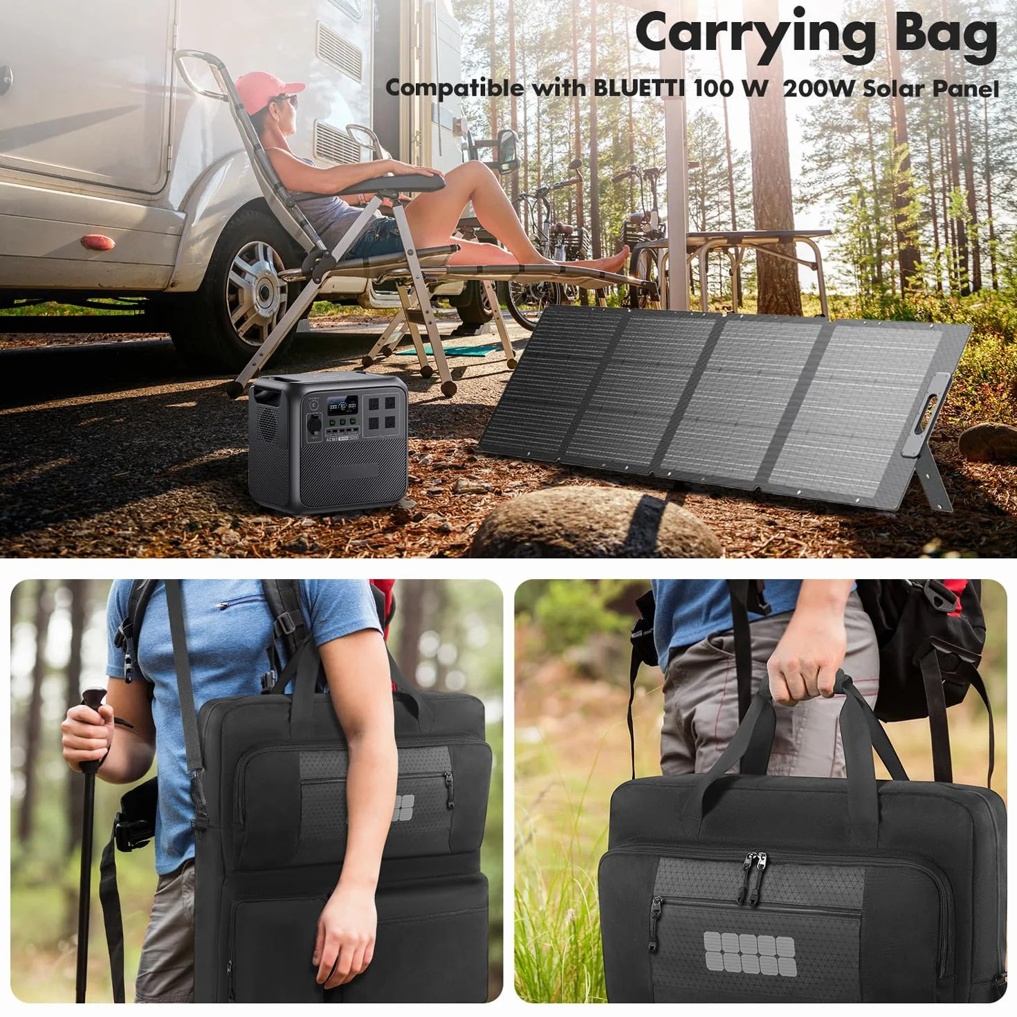 Funda de transporte de viaje compatible con ECOFLOW/BLUETTI/Anker, bolsa de almacenamiento portátil de panel solar con bolsillos y correa para el hombro, Para panel solar Bluetti de 100 W y