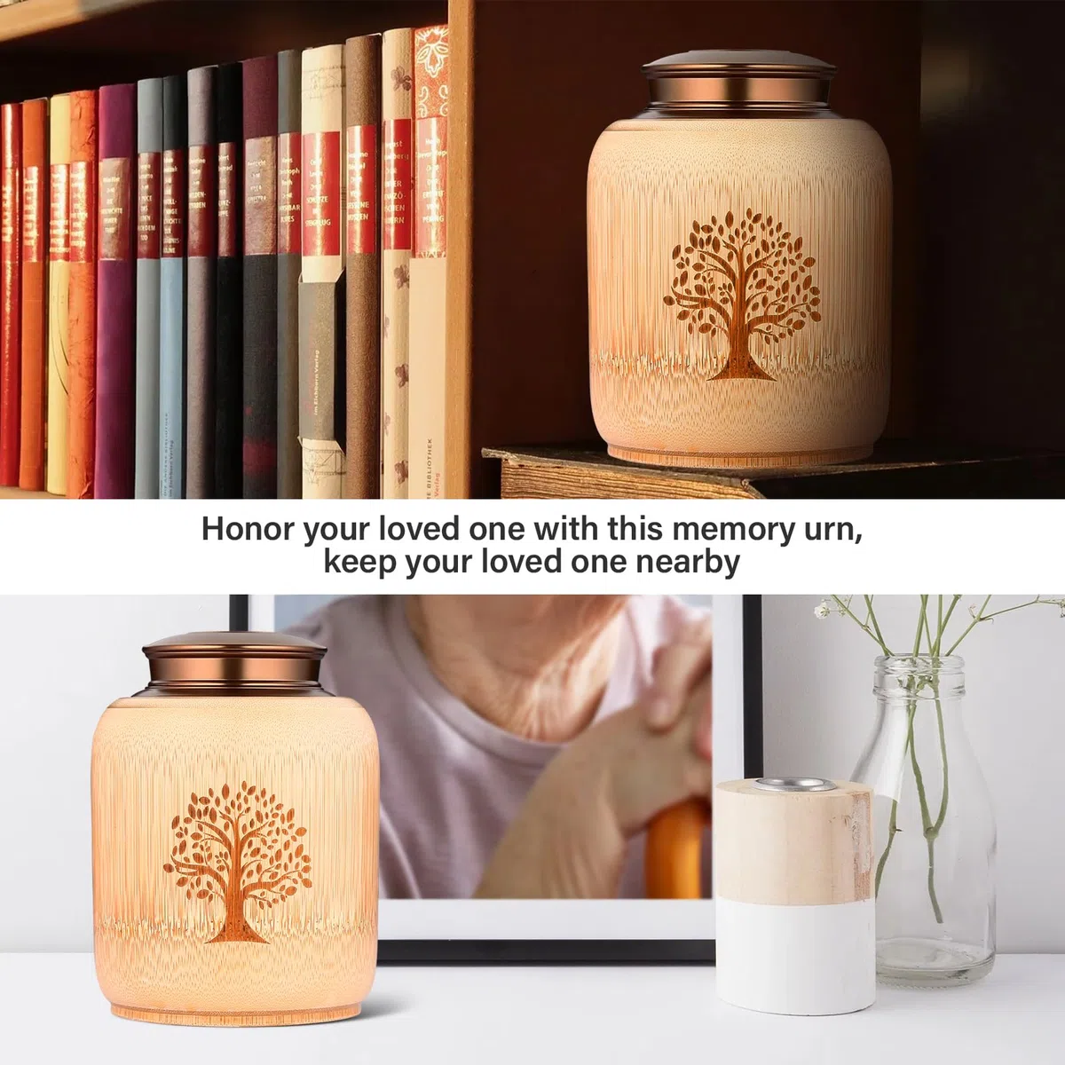 Urnas de Recuerdo Medianas para Cenizas humanas Hechas de bambú, urnas de cremación conmemorativas para Cenizas humanas, Adultos, Mujeres y Hombres, urnas Decorativas con patrón de árbol de la Vida,