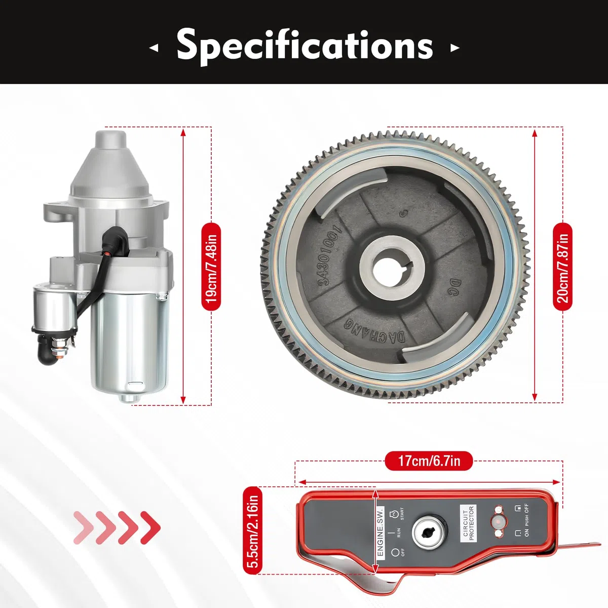 Kit de arranque eléctrico para motor Honda GX340 11HP y GX390 13HP – 12 V, aluminio, arrancador, motor de arranque, kit de encendido, volante, interruptor de llave, bobina, cubierta del