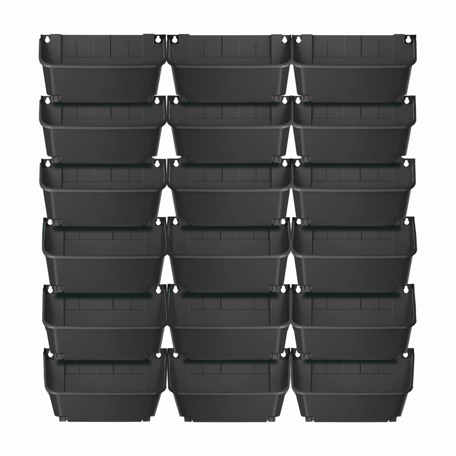 Juego de 18 macetas verticales de pared con sistema de riego por goteo, 350ml, para pared, 70kg, jardín vertical para balcón o jardín, 33*14*18.5cm, Negro