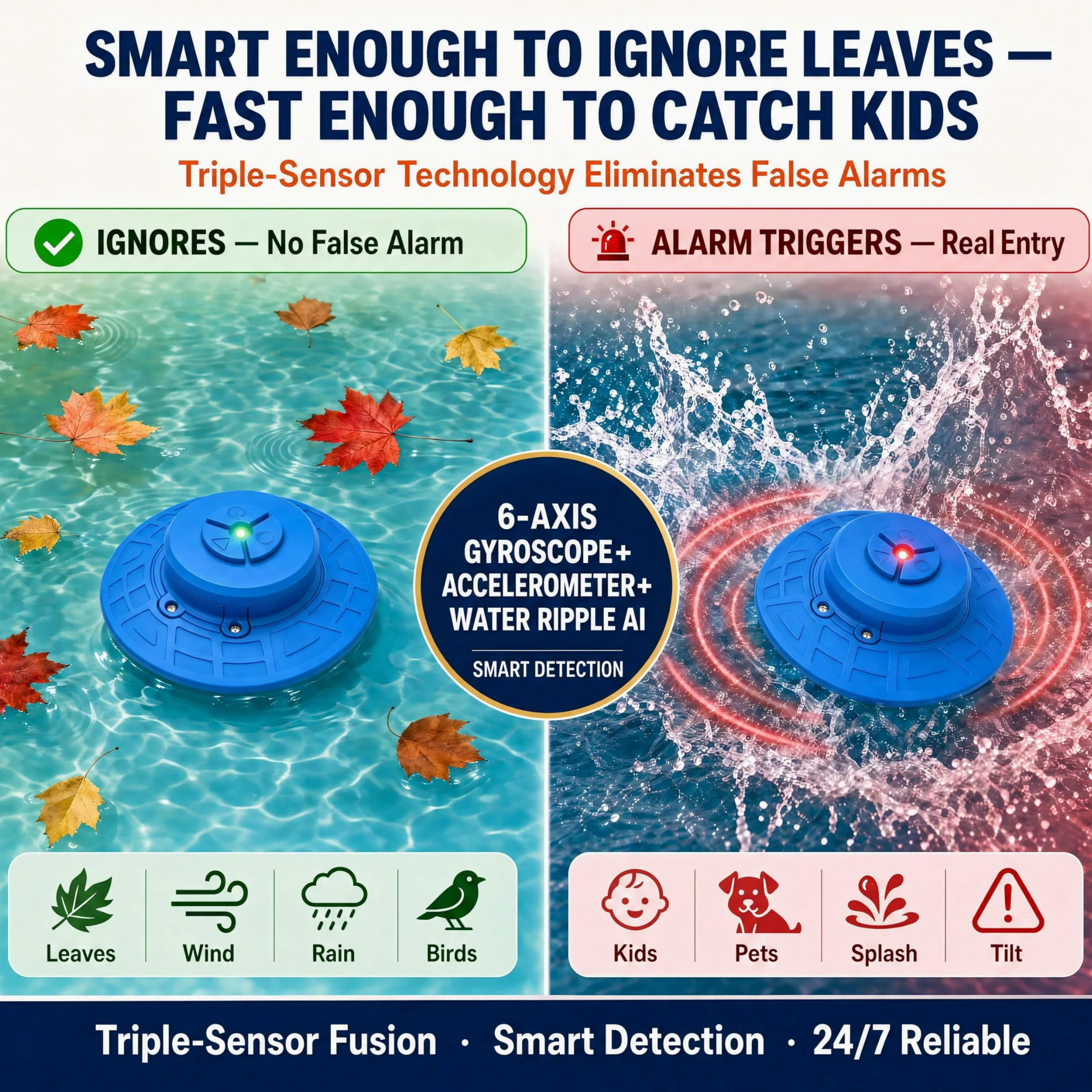 Alarma de piscina para piscinas enterradas y sobre el suelo con receptor interior remoto, alarma de seguridad flotante, sensibilidad ajustable, apagado y encendido automático, protección para niños y