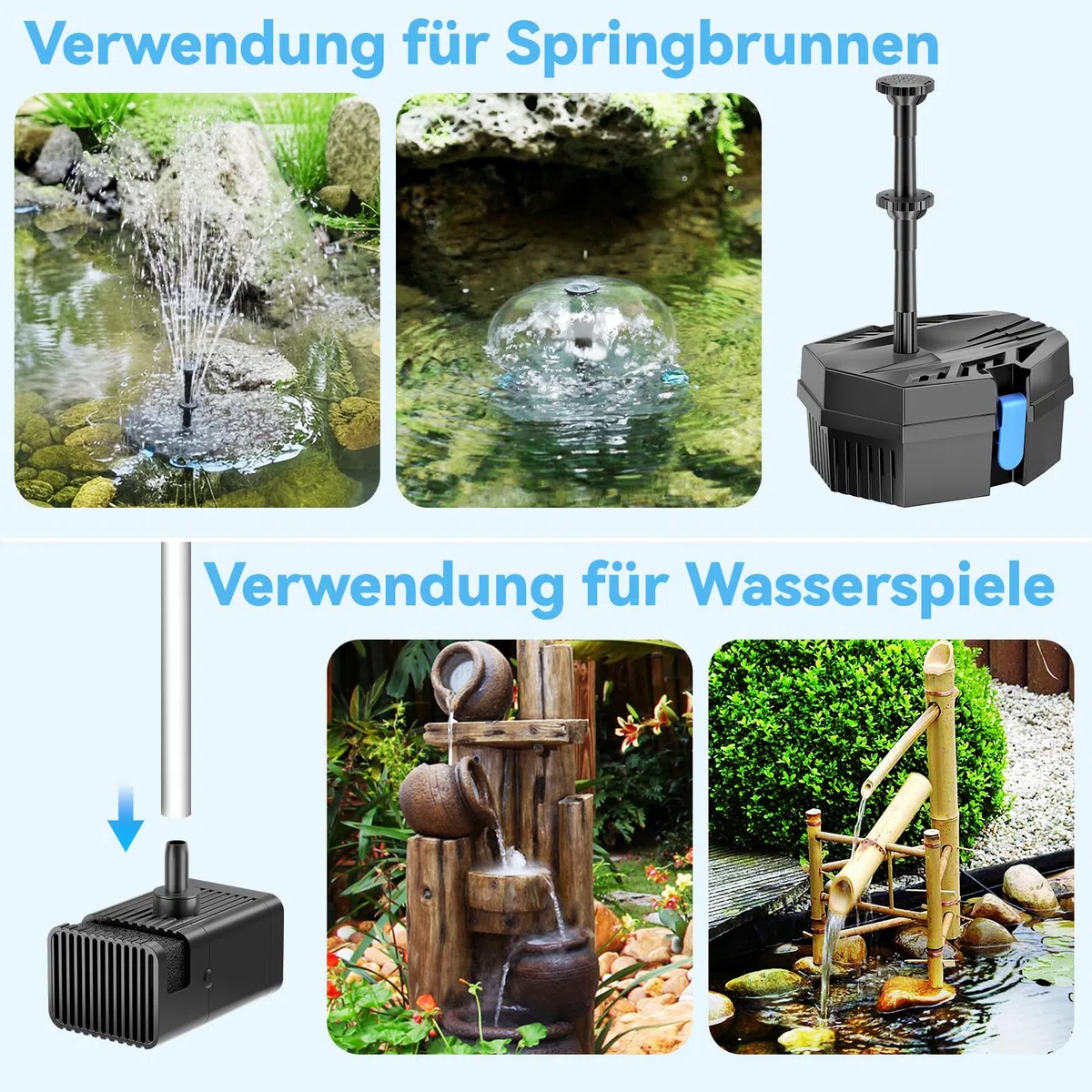 POPOSOAP Filtro solar para estanque con fuente de agua, fuente solar de 8W con sistema de filtración, 8 modos de pulverización y batería de respaldo de 3600mAh, para pequeños estanques exteriores
