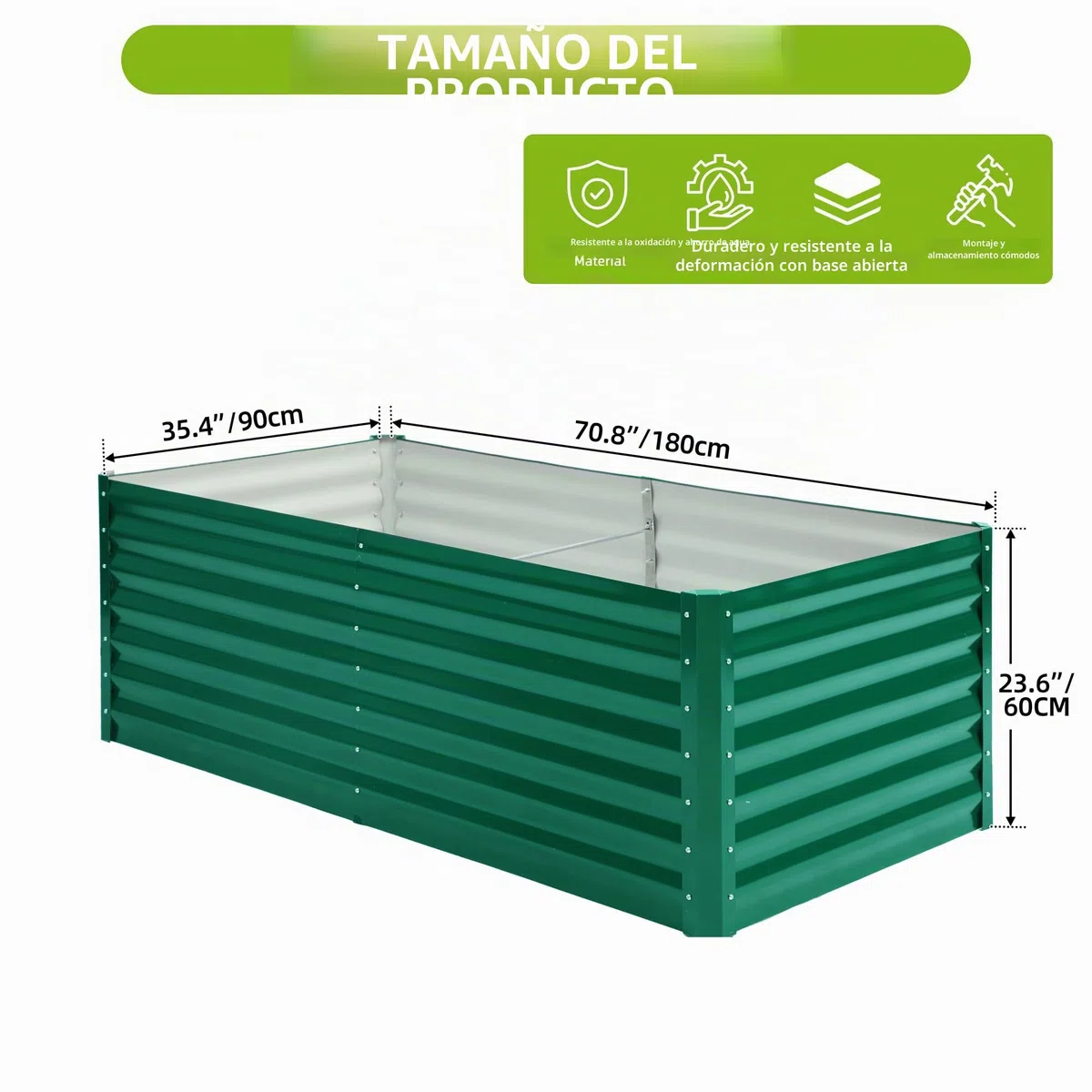 DWVO Bancal de Metal 180 x 90 x 60 cm con Guantes, bancal Alto de Acero Inoxidable y Resistente a la Intemperie, Estable galvanizado con Goma de Seguridad para Verduras, Flores, Frutas, Verde