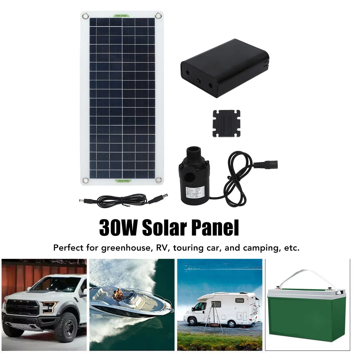 Kit de Bomba de Fuente Solar de 30 W, Bomba de Agua de Panel de Silicio Policristalino 800 L por Hora para Camping de Invernadero de RV