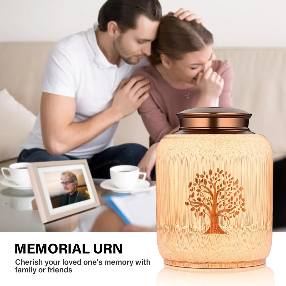Urnas de Recuerdo Medianas para Cenizas humanas Hechas de bambú, urnas de cremación conmemorativas para Cenizas humanas, Adultos, Mujeres y Hombres, urnas Decorativas con patrón de árbol de la Vida,