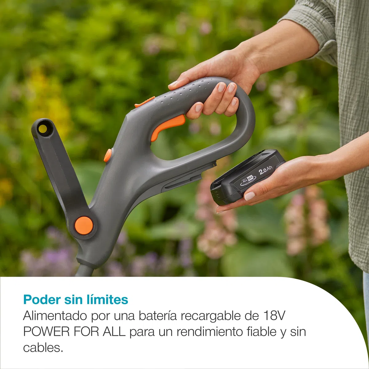 Gardena Cortabordes de batería EasyTrim 25/18V P4A Solo: Ligero, Corte de Bordes, Telescópico, Ergonómico, Sin Cable (14704-55)