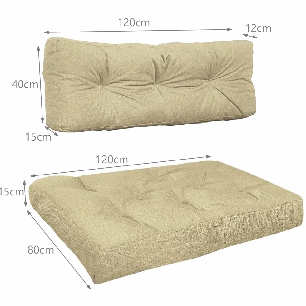 VOUNOT® Cojines para Palets 2-Piezas Set, Impermeable para Interior y Exterior, Cojín de Asiento 120x80 cm, Respaldo 120x40 cm, Beige