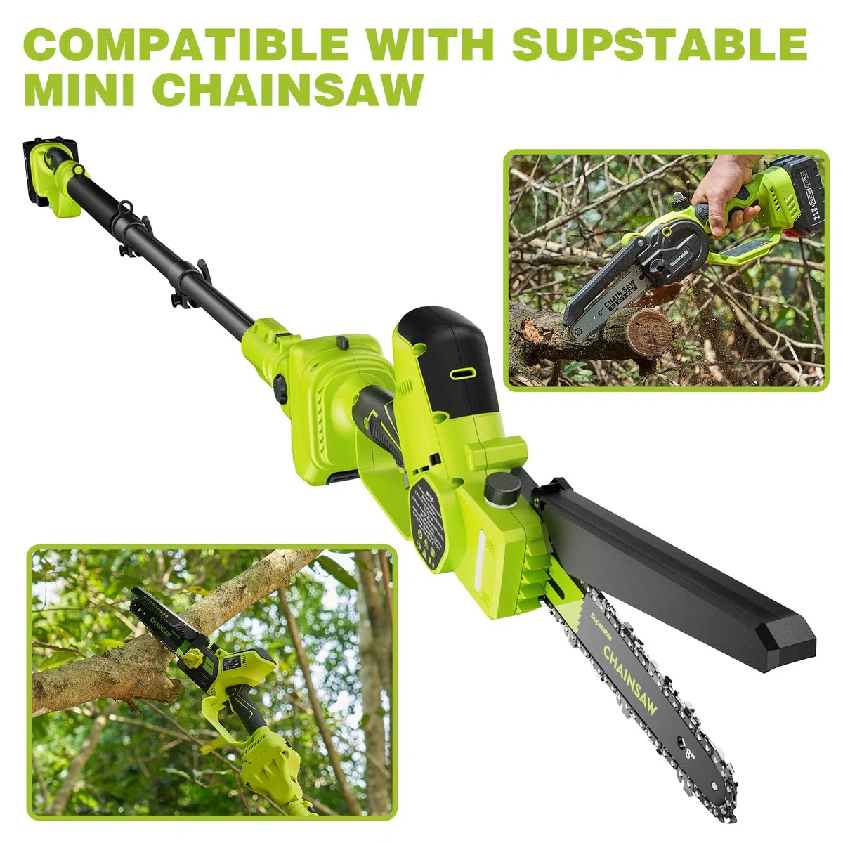Supstable Mango telescópico, barra telescópica para podadora con batería, compatible con motosierra Supstable Mini batería, sin batería ni motosierra