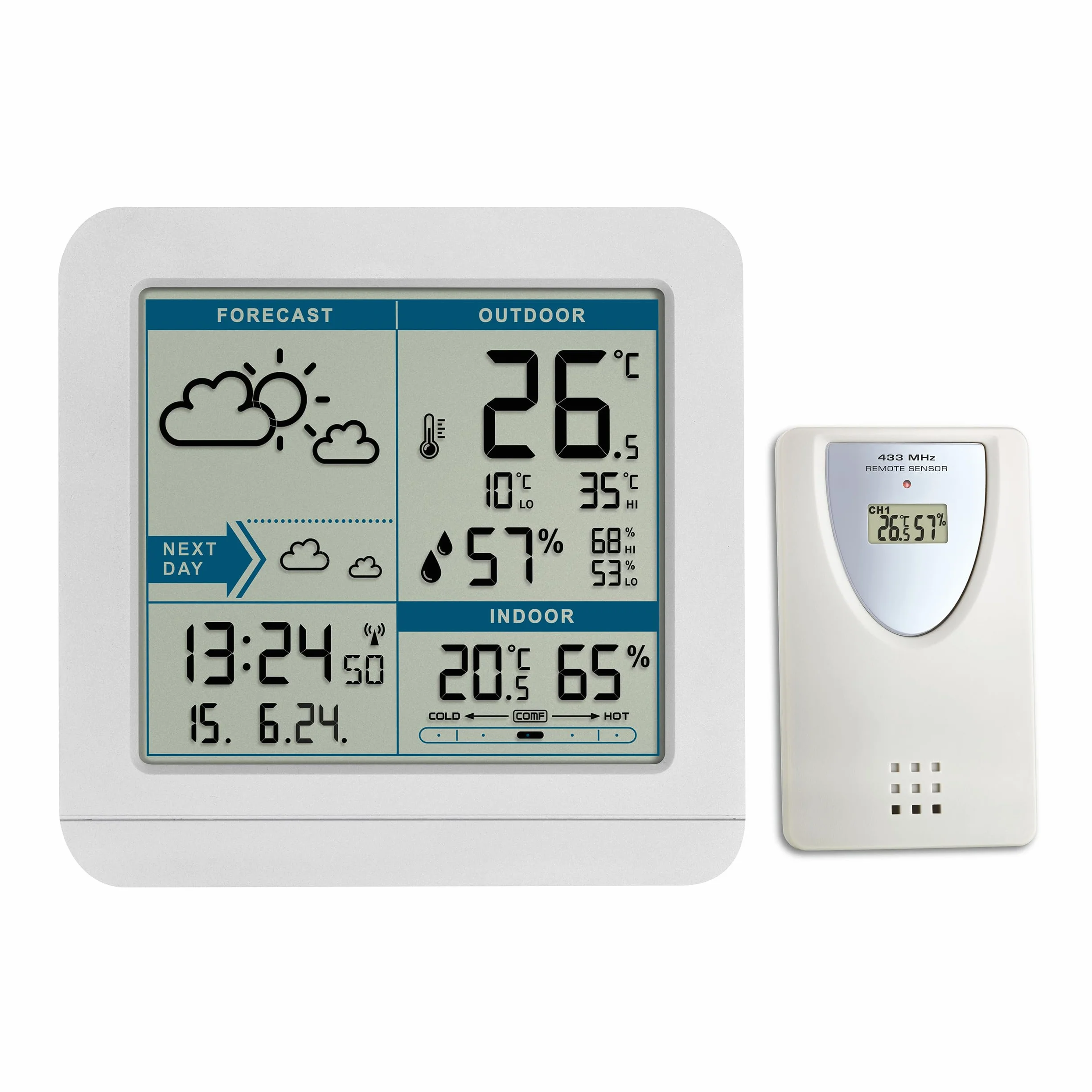 TFA Dostmann Sky 35.1152 - Estación meteorológica inalámbrica con Sensor Exterior, previsión meteorológica y Reloj controlado por Radio ((L) 123 x (B) 52 x (H) 117 mm, Blanco)
