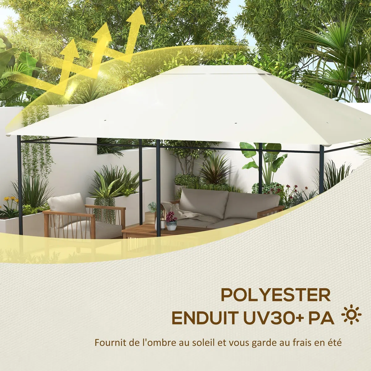 Outsunny - Lienzo de repuesto para pabellón carpa de techo de repuesto, cenador de jardín, tejido de poliéster de alta densidad, 180 g/m², anti UV, 3 x 4 m, color crema