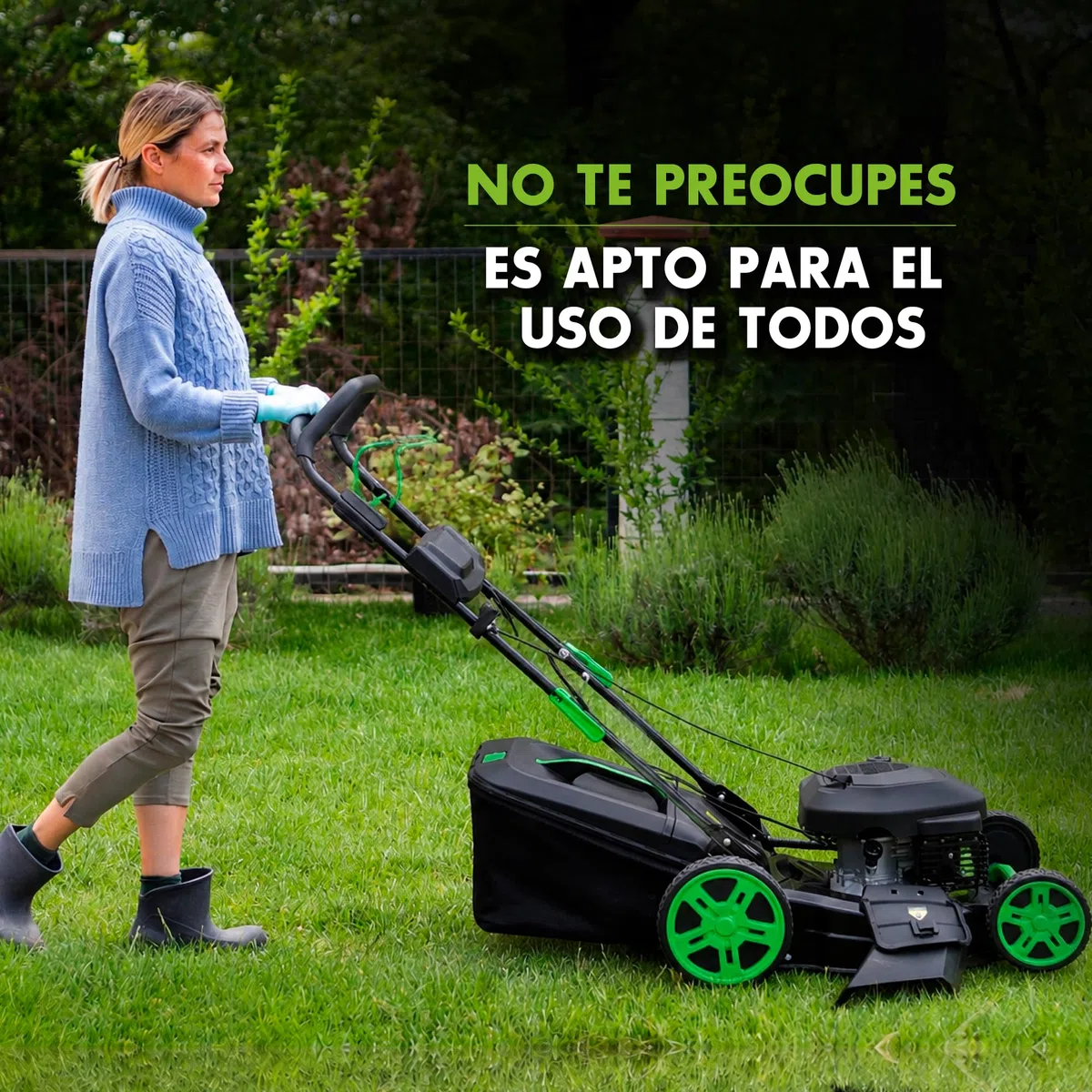 Cortacésped Gasolina autopropulsado 200cc 51 cm con Mulching y Saco 65l, chasis metálico Reforzado. Corta césped rápidamente sin Esfuerzo con su tracción Trasera. cortacésped Gasolina Profesional