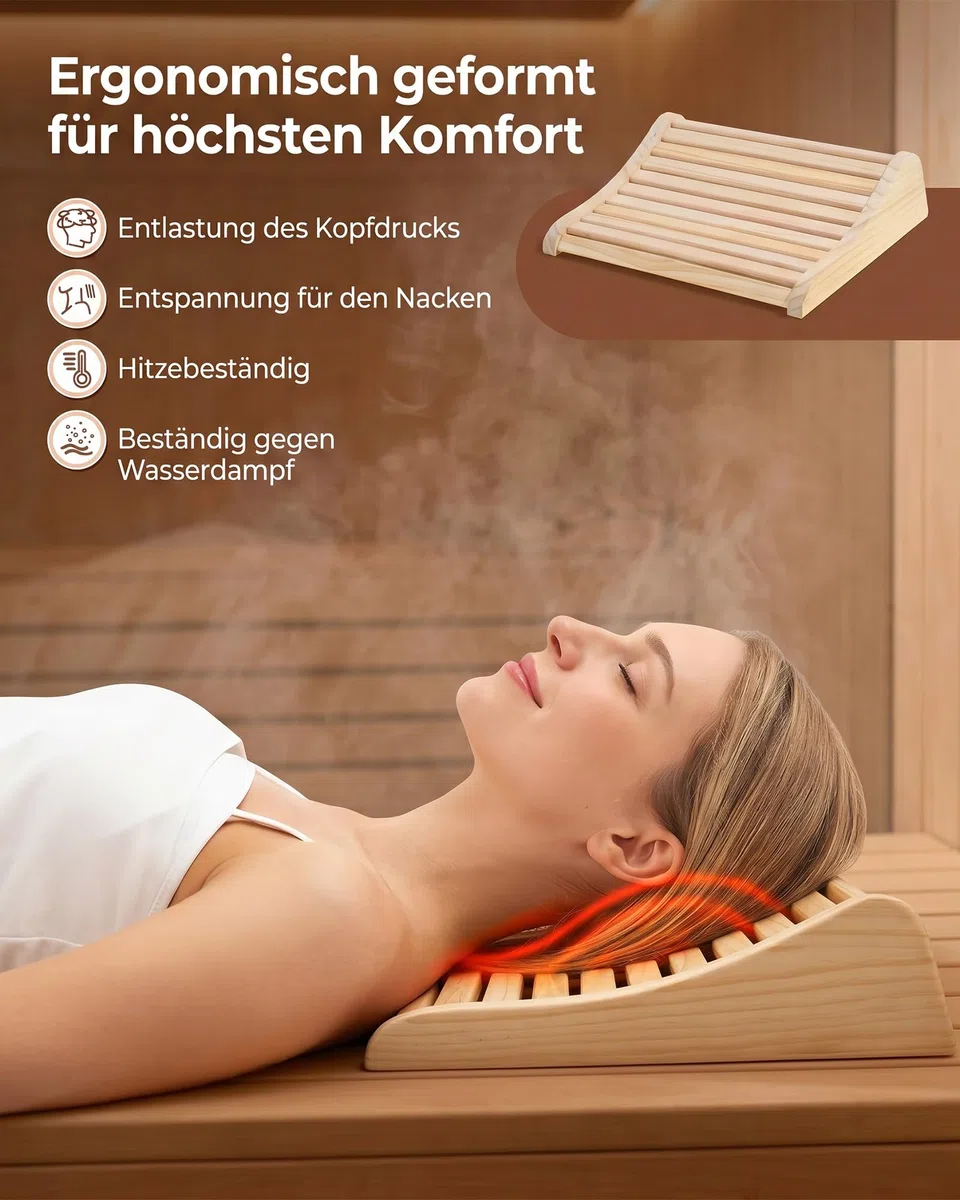 2 reposacabezas de madera para sauna, ergonómico con base antideslizante y ventilación óptima, 37 x 33 x 10 cm, soporte cervical de madera de pino para sauna finlandesa, cabina de infrarrojos y