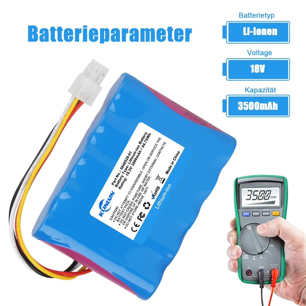 KUNLUN 18.5V 3500mAh Batería Li-Ion para Husqvarna Automower 310,315,315X,584 85 28-02, para Gardena Sileno R100Li,R130Li,R160Li, 5848228-01,5848228-02,5848528-01,5895862-01