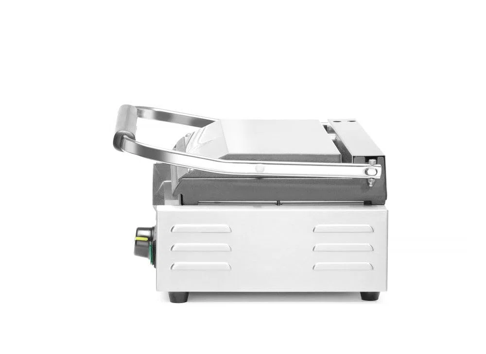 HENDI Parrilla Eléctrica de Contacto, Grill/Plancha Panini y Sandwichera Profesional, Placas Acanaladas y Lisas de Hierro Fundido Esmaltado, 230V, 2200W, 430x375x(H)216mm, Acero Inoxidable