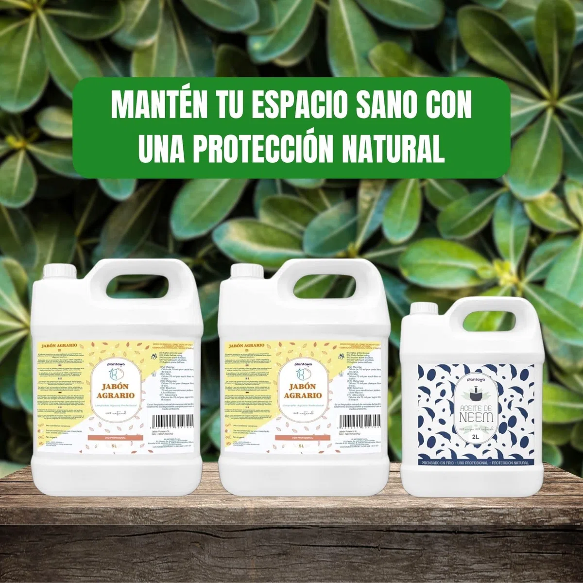 PLANTAWA Pack Jabón Potásico 2x5L + Aceite de Neem 2L | Solución Multiusos | Fácil Aplicación y Máxima Eficacia | Versátil | Uso en Interior y Exterior | Productos de origen natural