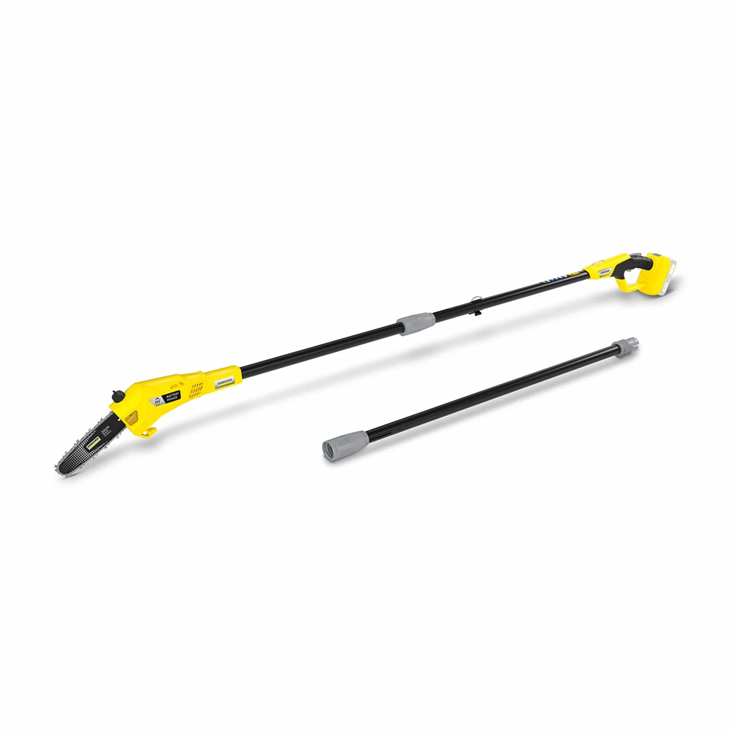 Kärcher 18 V Motosierra pértiga PSW 18-20, longitud de espada: 20 cm, largo: hasta 2,90 m, lubricación de cadena automática, máx. 80-160 cortes, compatible con batería 18 V Kärcher, batería no incl