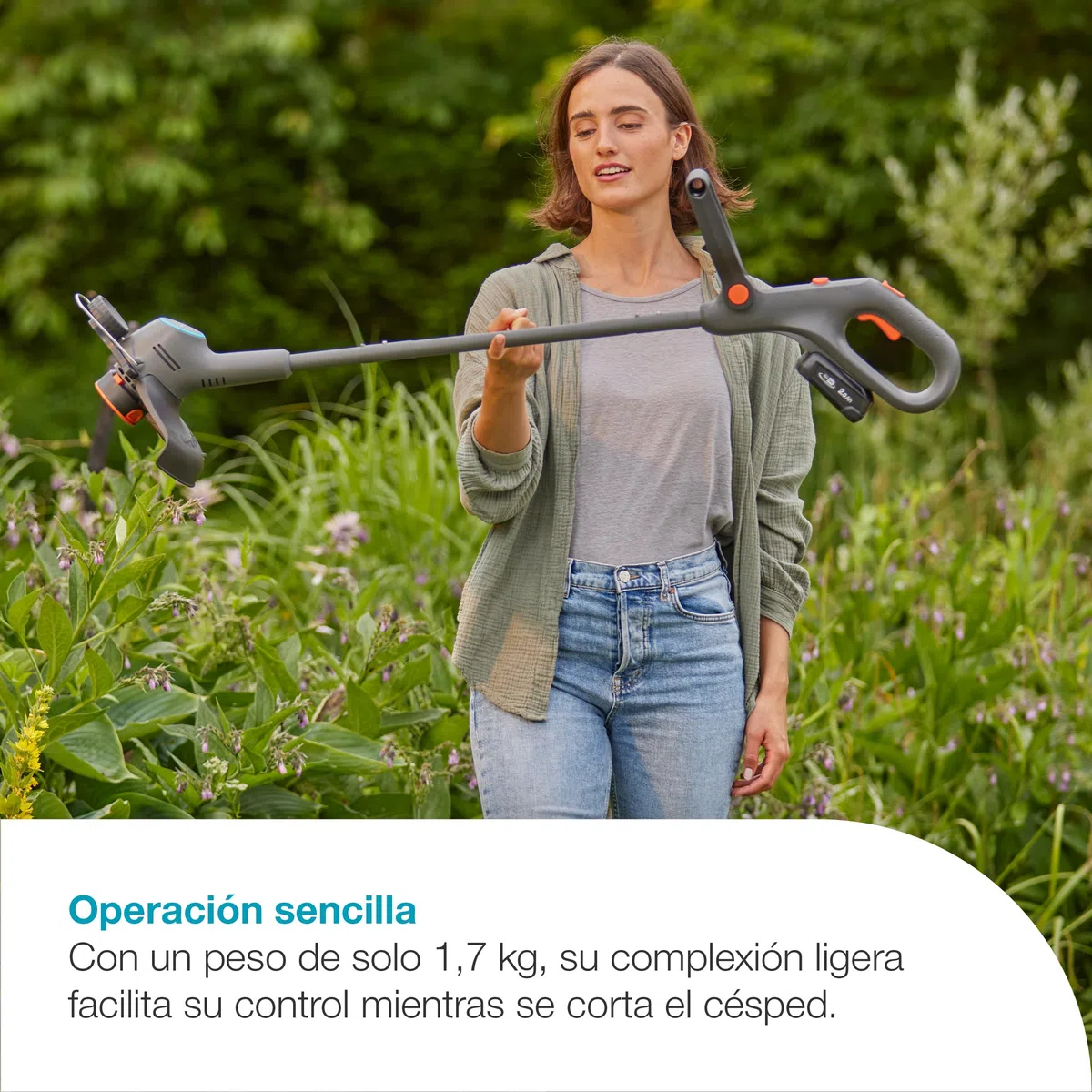 Gardena Cortabordes de batería EasyTrim 25/18V P4A Solo: Ligero, Corte de Bordes, Telescópico, Ergonómico, Sin Cable (14704-55)