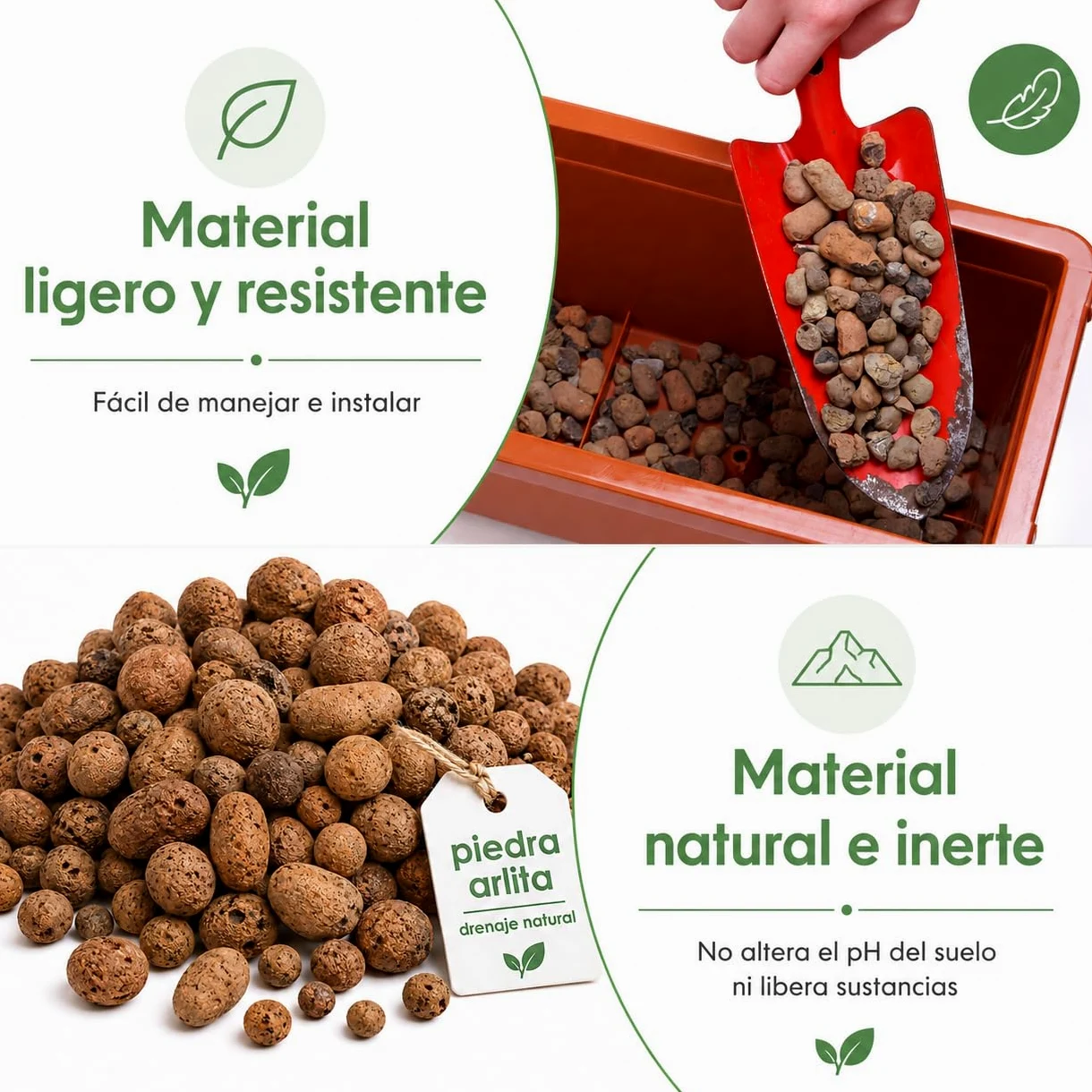 Flornatur Arlita Expandida para Plantas | Bolitas para Macetas y Jardines| Arlita para Drenaje | Forma de Bolas | Tierra Húmeda para Suelo (2 Sacos 50 litros)