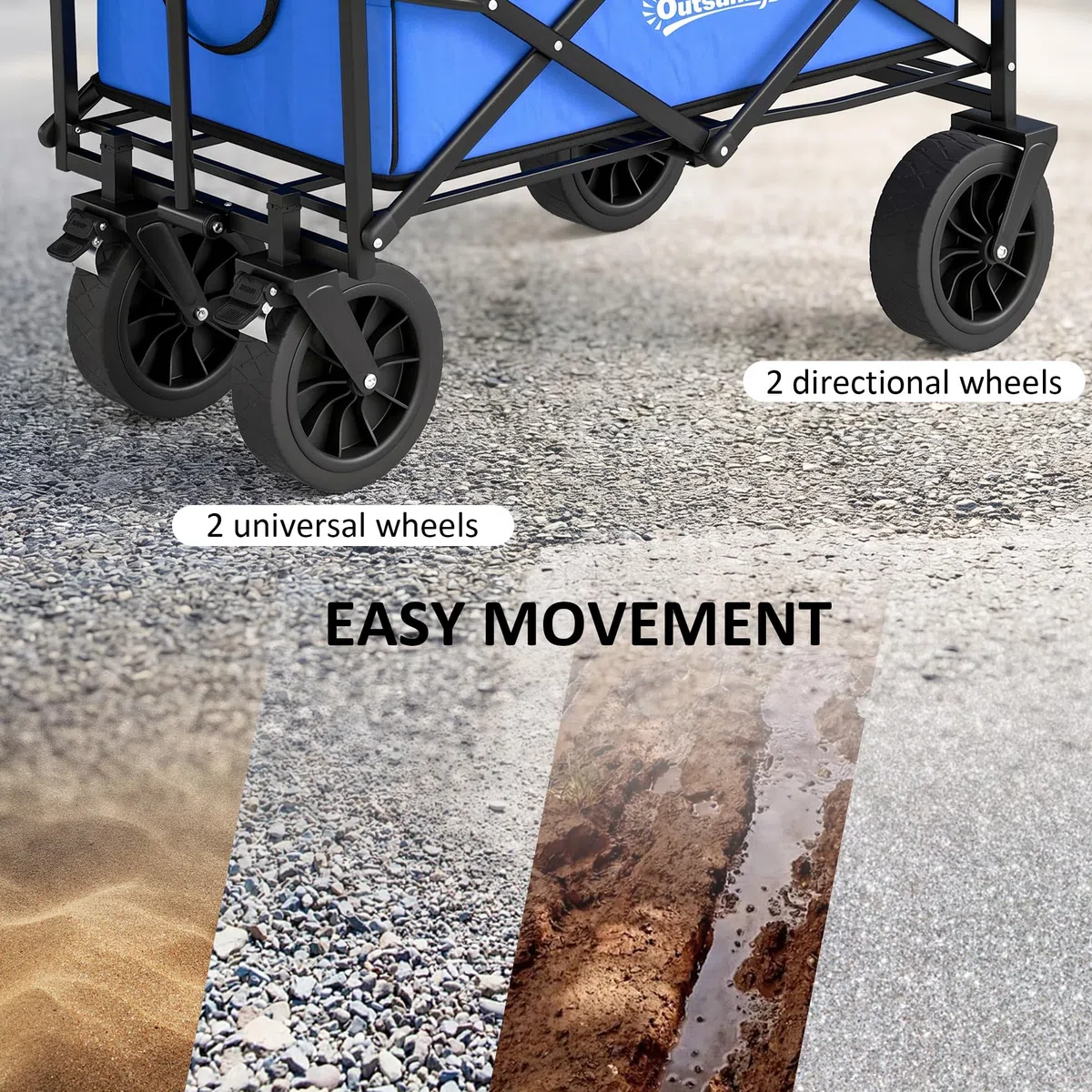 Outsunny Carro Plegable con Ruedas Grandes con Bolsa Térmica Desmontable Carro para Playa con Longitud y Ángulo del Mango Ajustables y Bolsa Transporte Carga 100 kg para Compra Jardín Exterior Azul