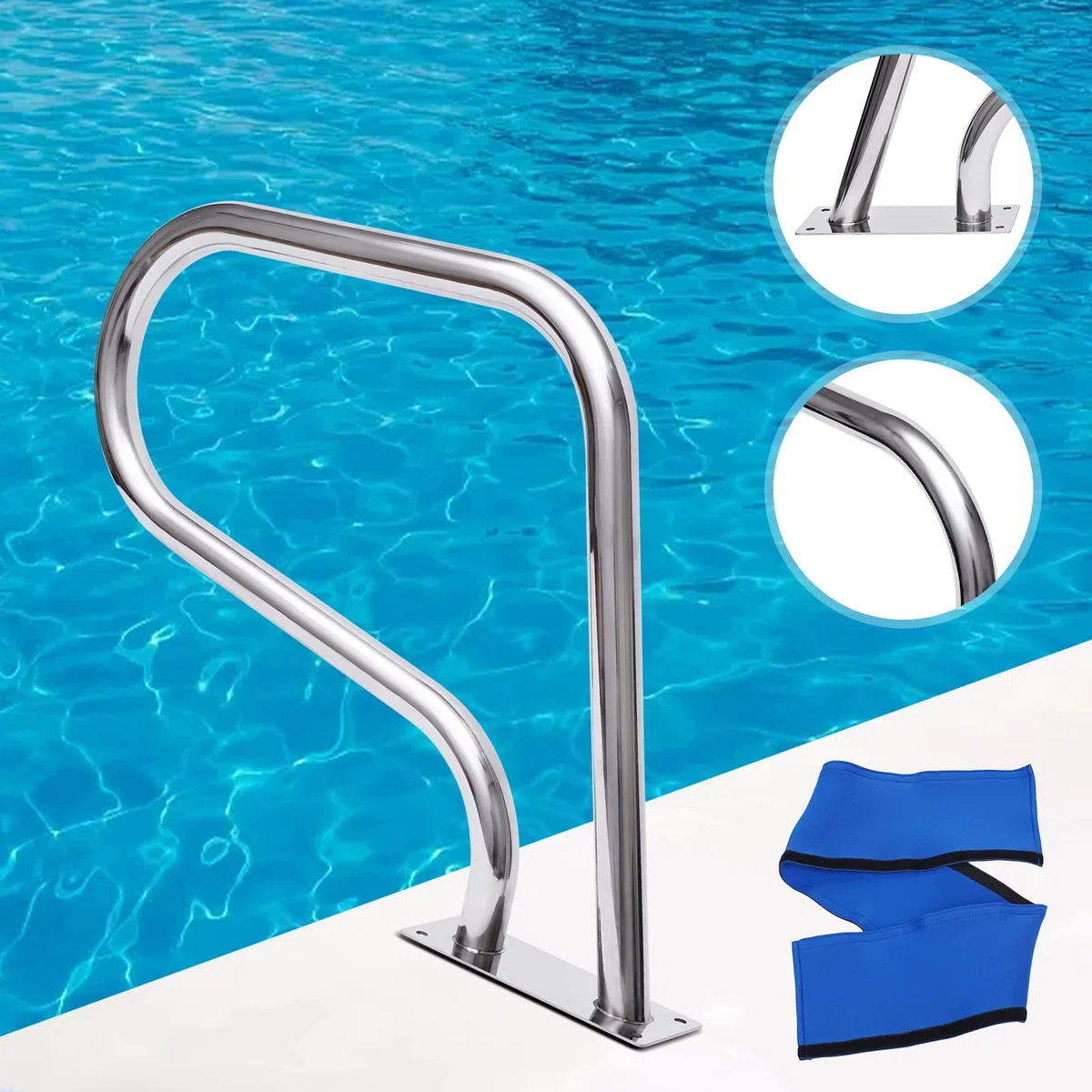 Barandilla de piscina de acero inoxidable 304, pasamanos de acero inoxidable 304, 81 x 58 cm, portátil, ayuda para la entrada de piscina con carga de 120 kg, arco en forma de U de 4,2 cm de