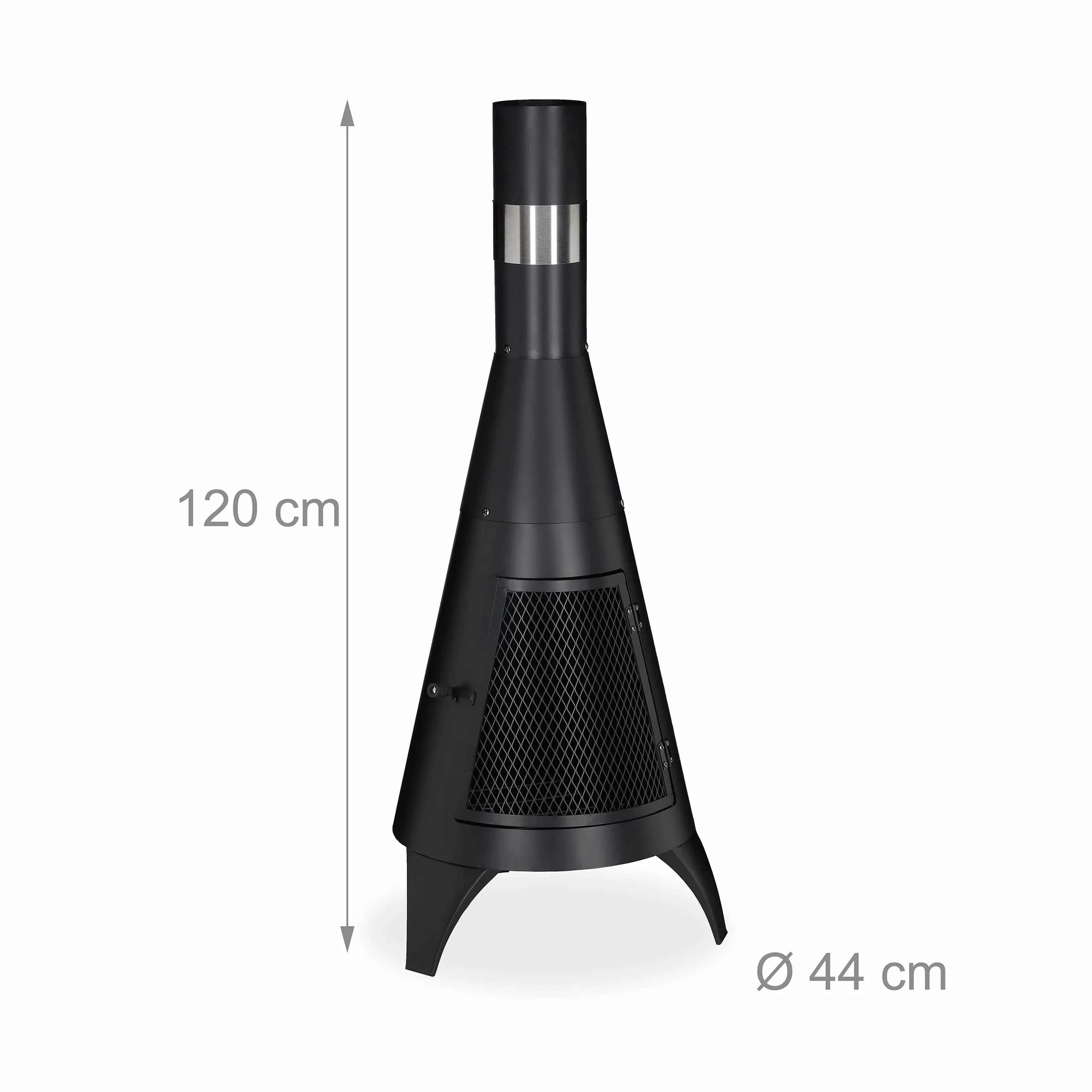 Relaxdays Chimenea Exterior con Atizador, Estufa para Terraza de Acero, Salvachispas, para Jardín, 120x48x50 cm, Negro