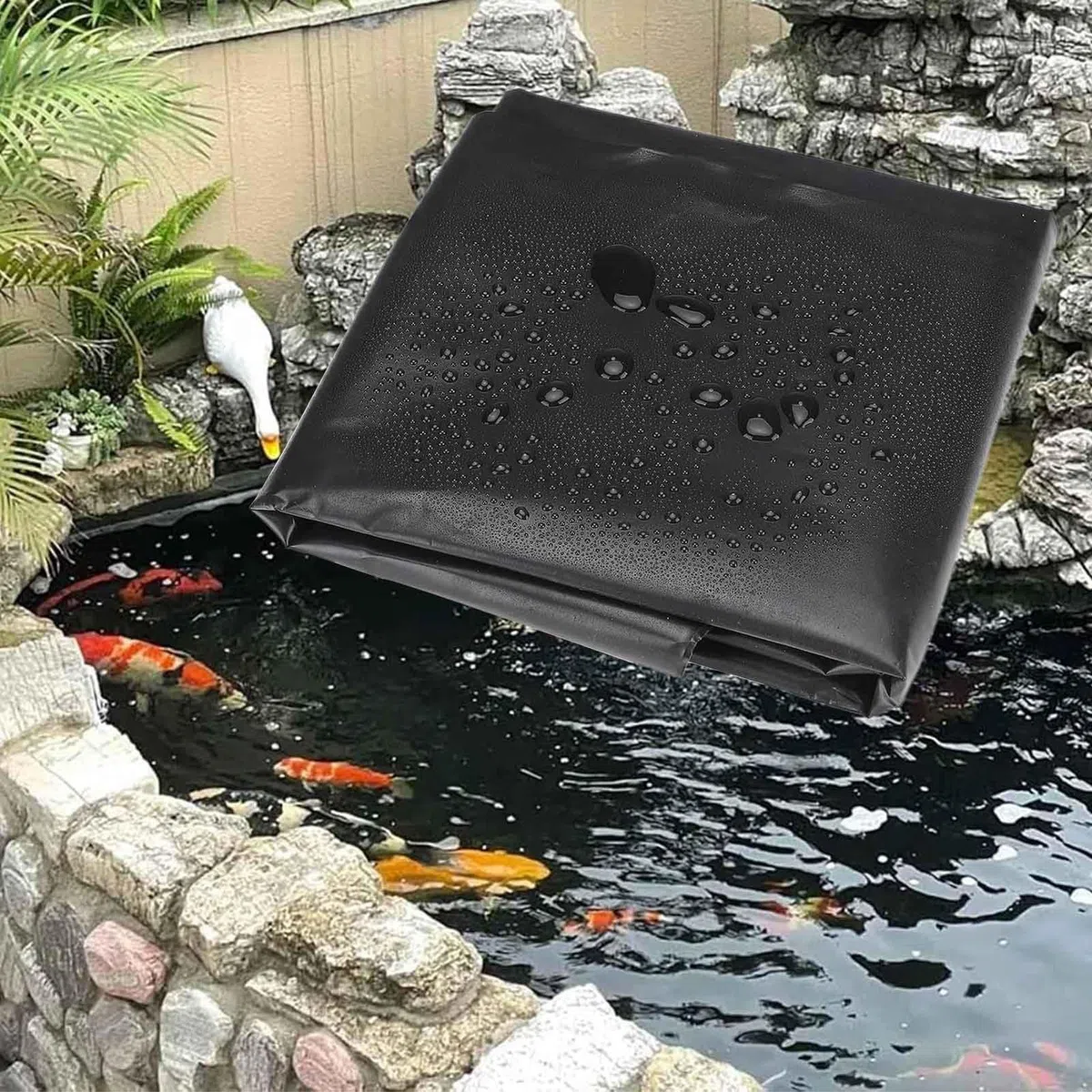 Revestimiento de HDPE para estanques, resistente y flexible, para cascadas, estanques y estanques de peces, 0,13 mm, 6 x 6 m, 7 x 8 m, 8 x 10 m, 10 x 12 m. Lona para estanques con depósito y fuente.(5