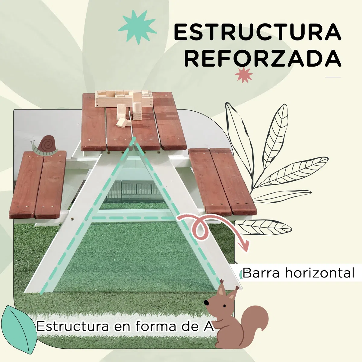 Outsunny Juego de Mesa y 2 Bancos Infantiles de Madera Mesa de Picnic para Niños de 3-8 Años para Jardín Patio Terraza 89x79x50 cm Marrón