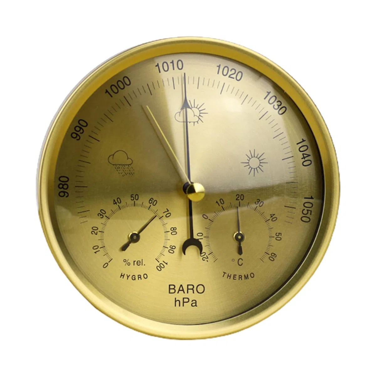 Barómetro, barómetro de metal 3 en 1, para uso en interiores y exteriores, barómetro, termómetro, higrómetro de marco redondo, no necesita pilas, barómetros, instrumentos meteorológicos