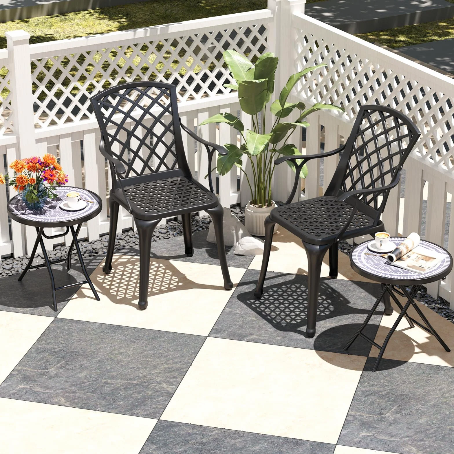 KOMFOTTEU Mesa de Jardín de Vidrio Templado de 46 cm, Mesa Auxiliar Plegable con Marco de Metal, Mesa de Comedor Redonda para Patio, Terreza, Balcón, Mesa Lateral para Interior y Exterior (Gris)